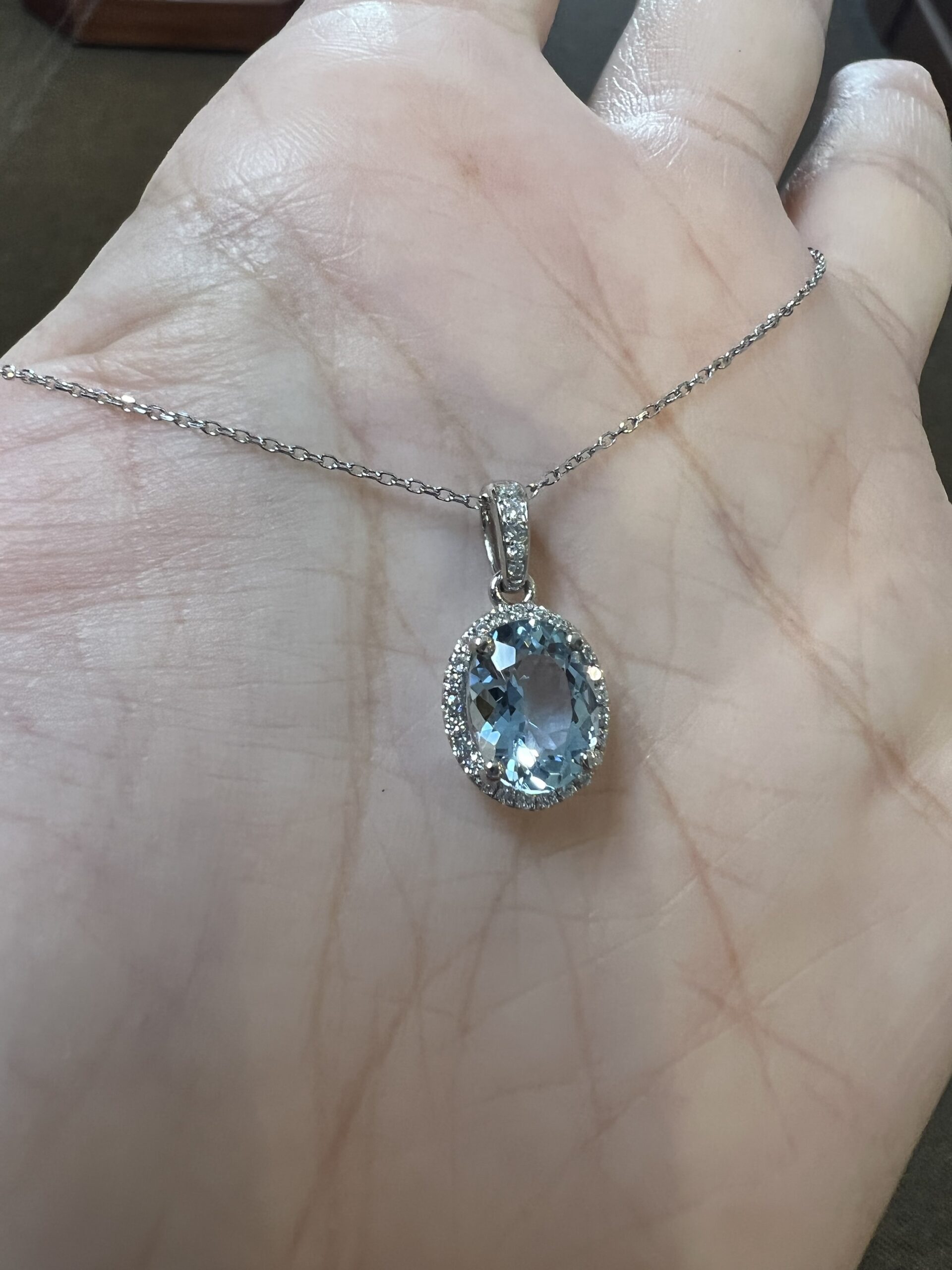 14k White Gold Genuine 1.57 Cttw Aquamarine & Diamond Halo Pendant - Image 5