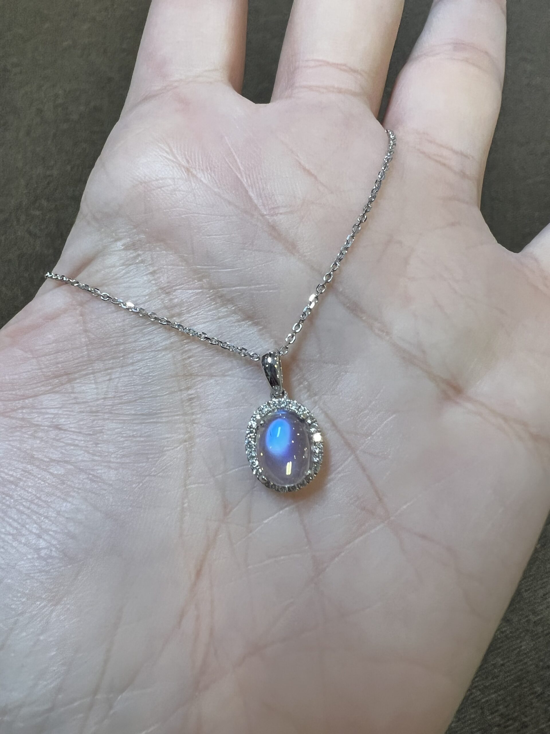 14k White Gold Genuine 1.96 Cttw Moonstone & Diamond Halo Pendant - Image 4