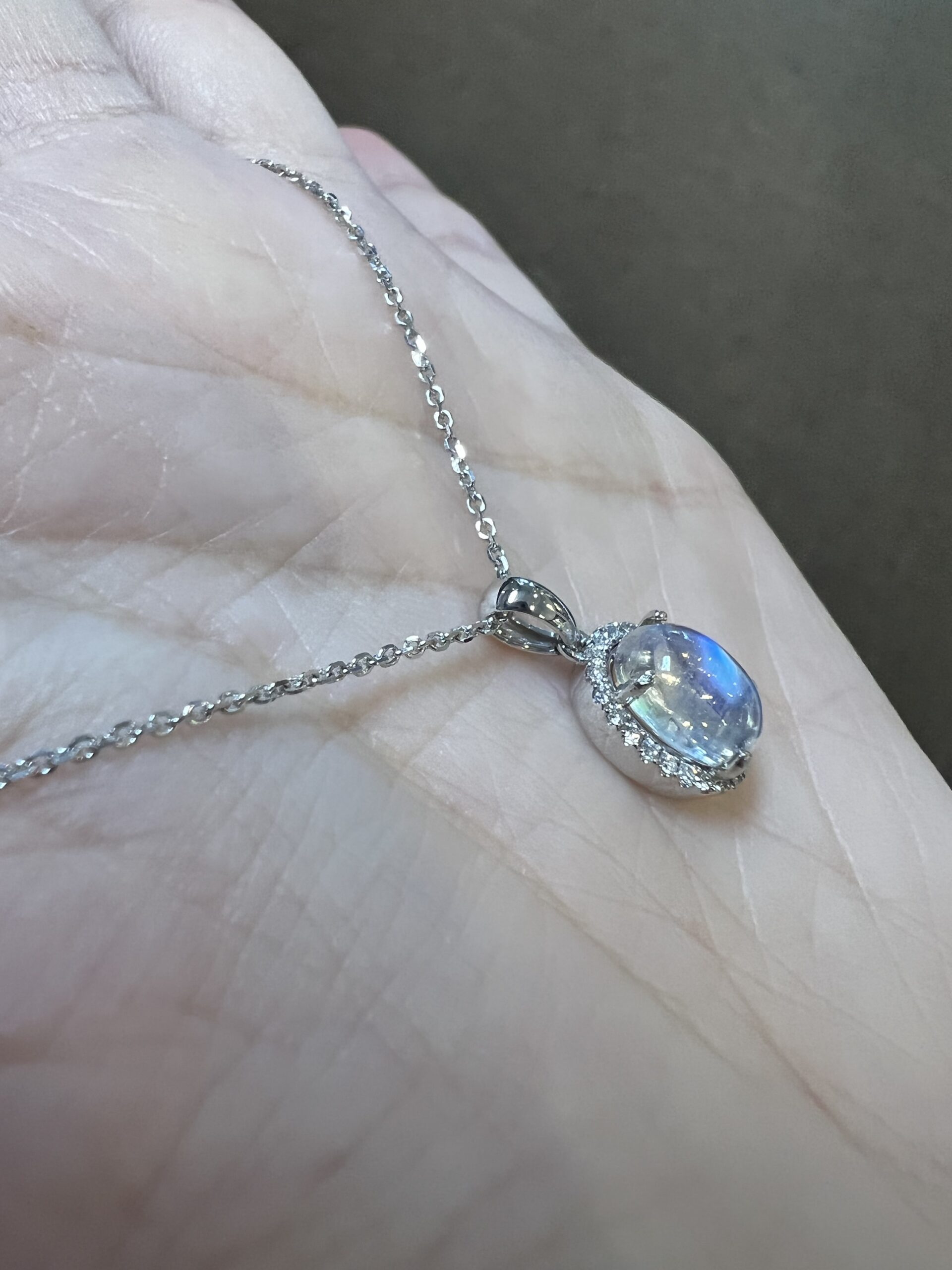 14k White Gold Genuine 1.96 Cttw Moonstone & Diamond Halo Pendant - Image 8