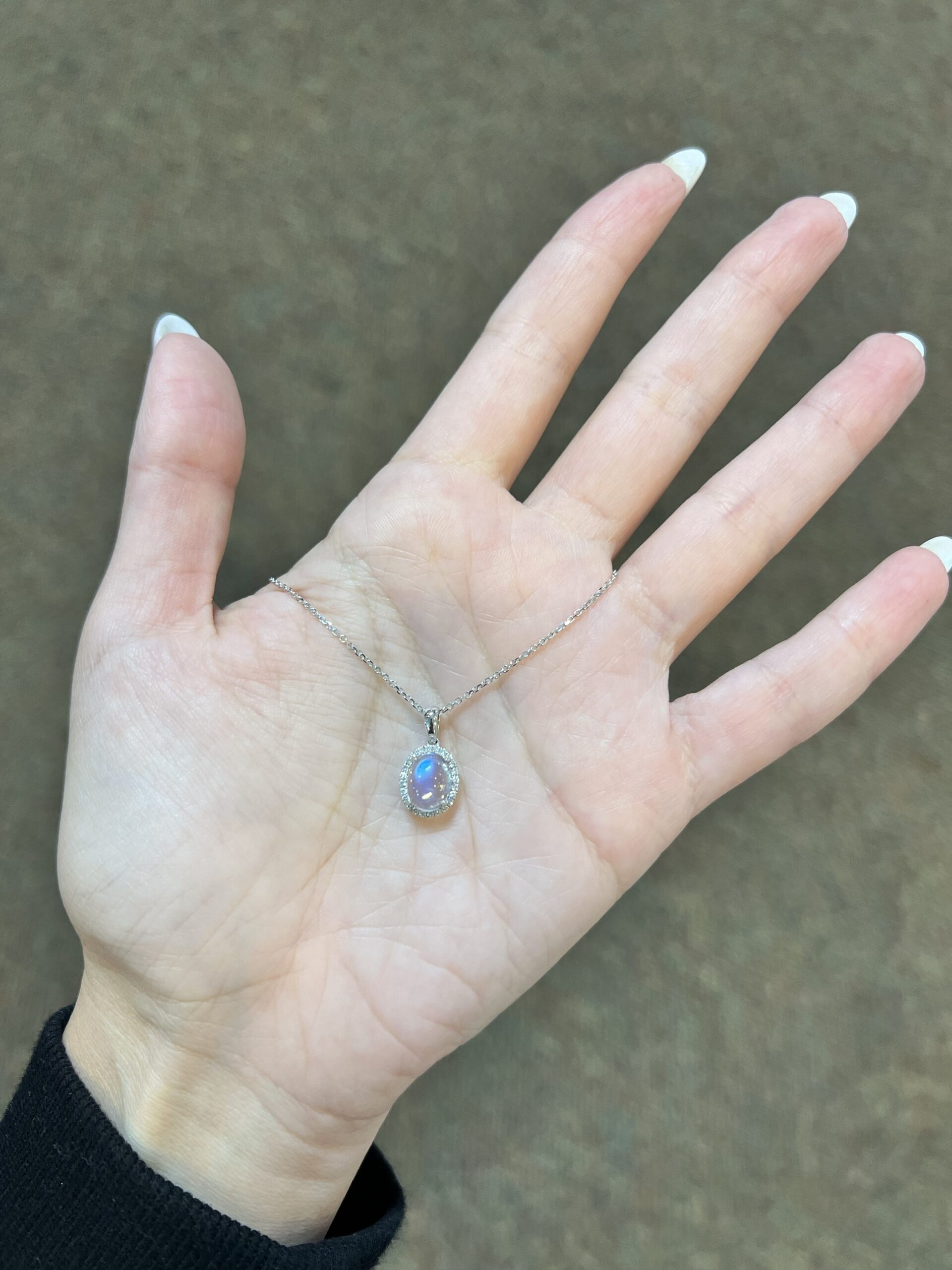 14k White Gold Genuine 1.96 Cttw Moonstone & Diamond Halo Pendant - Image 10