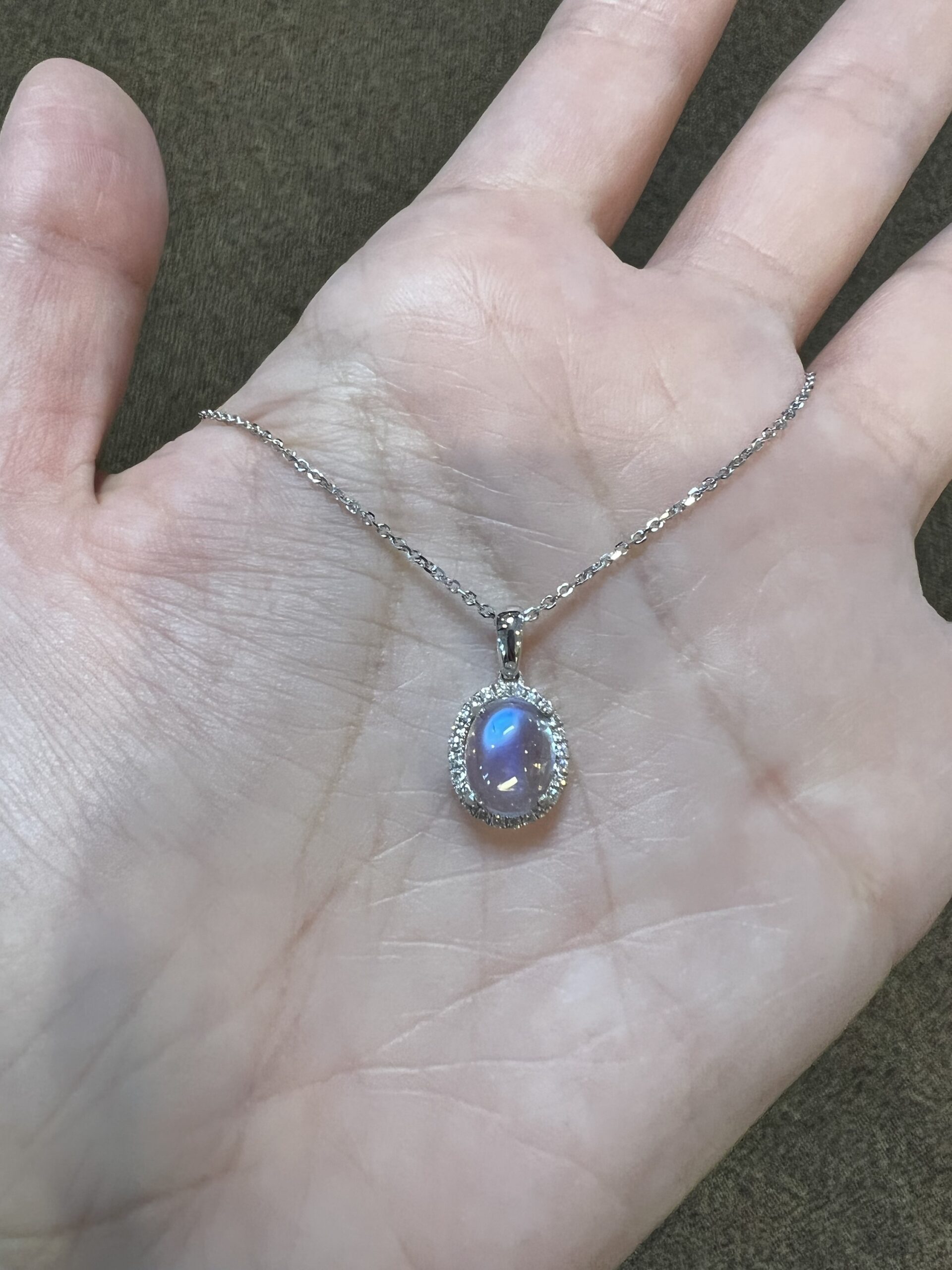 14k White Gold Genuine 1.96 Cttw Moonstone & Diamond Halo Pendant - Image 11