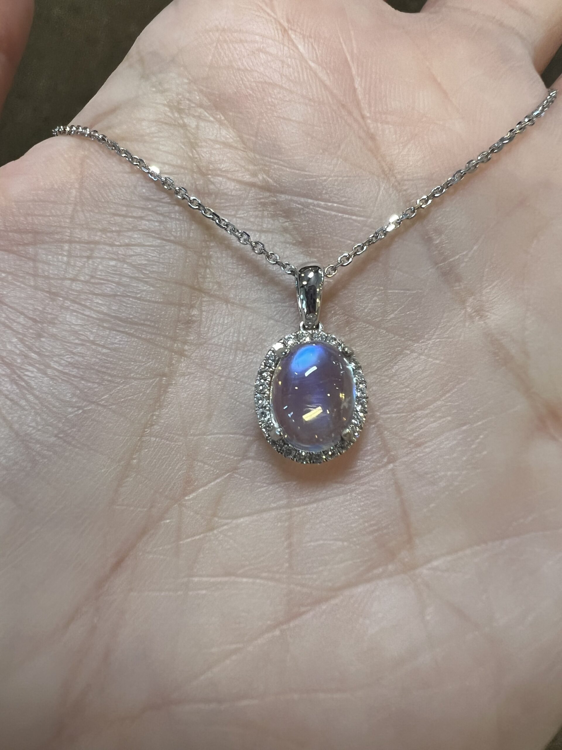 14k White Gold Genuine 1.96 Cttw Moonstone & Diamond Halo Pendant - Image 12