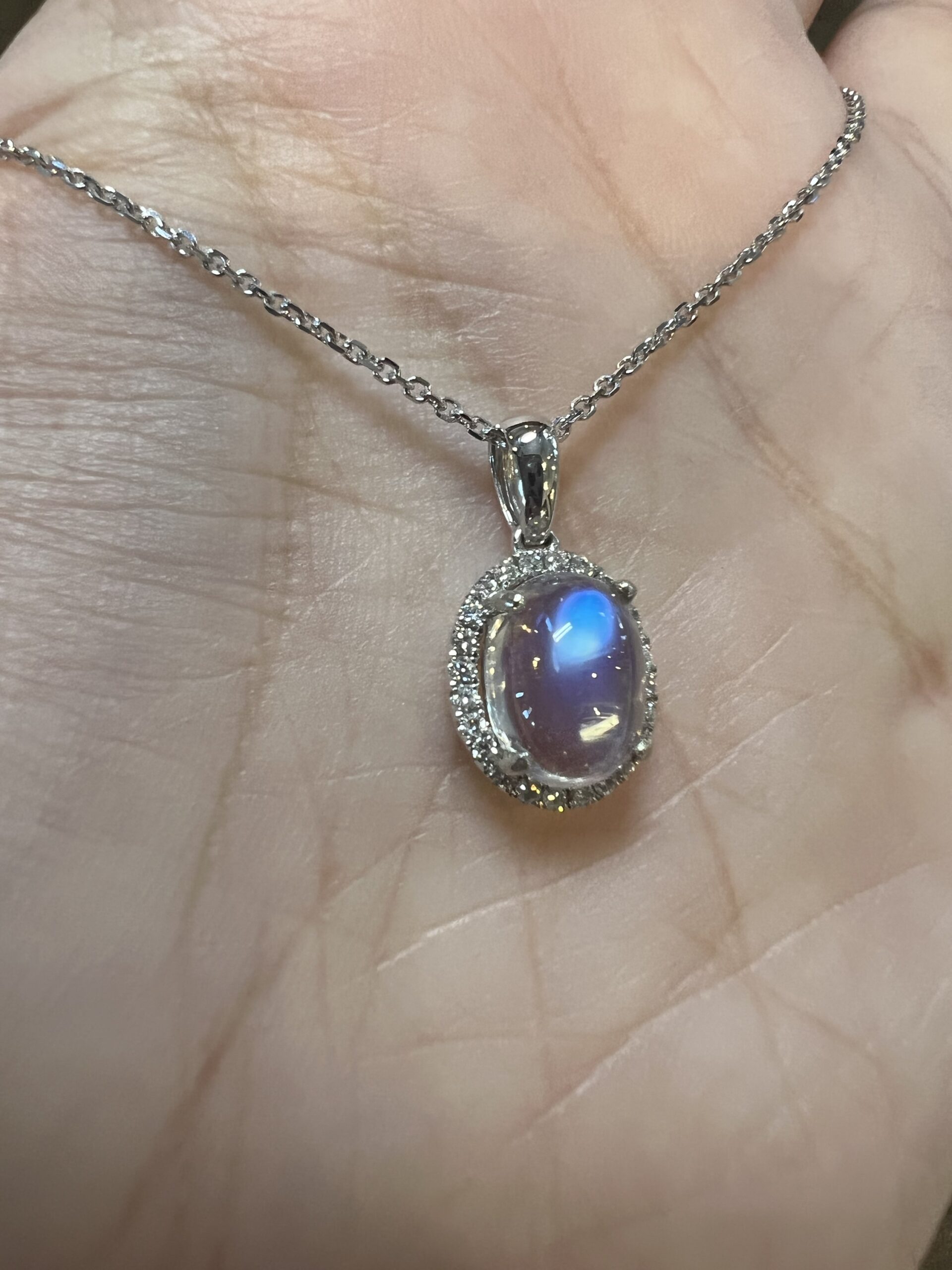 14k White Gold Genuine 1.96 Cttw Moonstone & Diamond Halo Pendant - Image 13