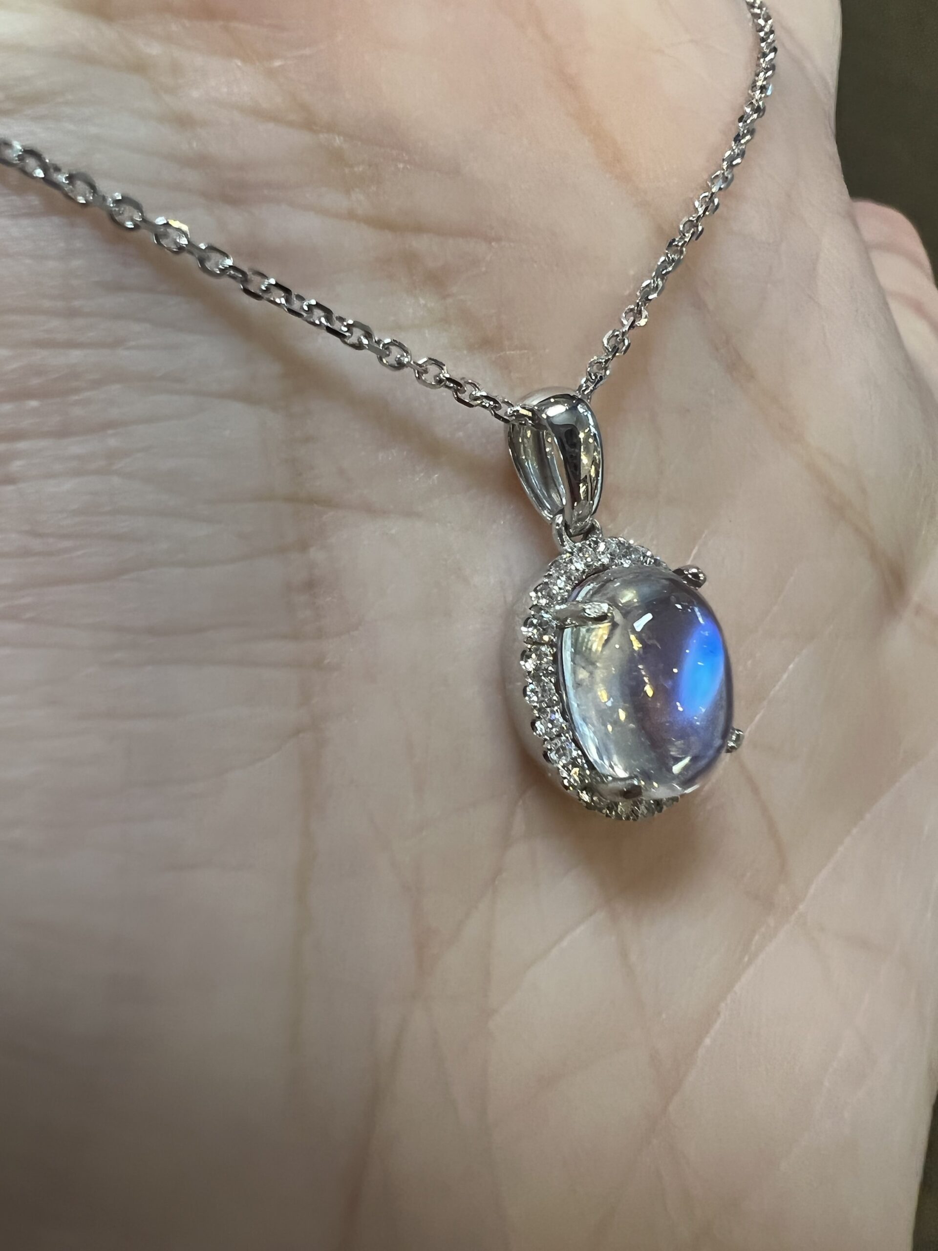 14k White Gold Genuine 1.96 Cttw Moonstone & Diamond Halo Pendant - Image 14