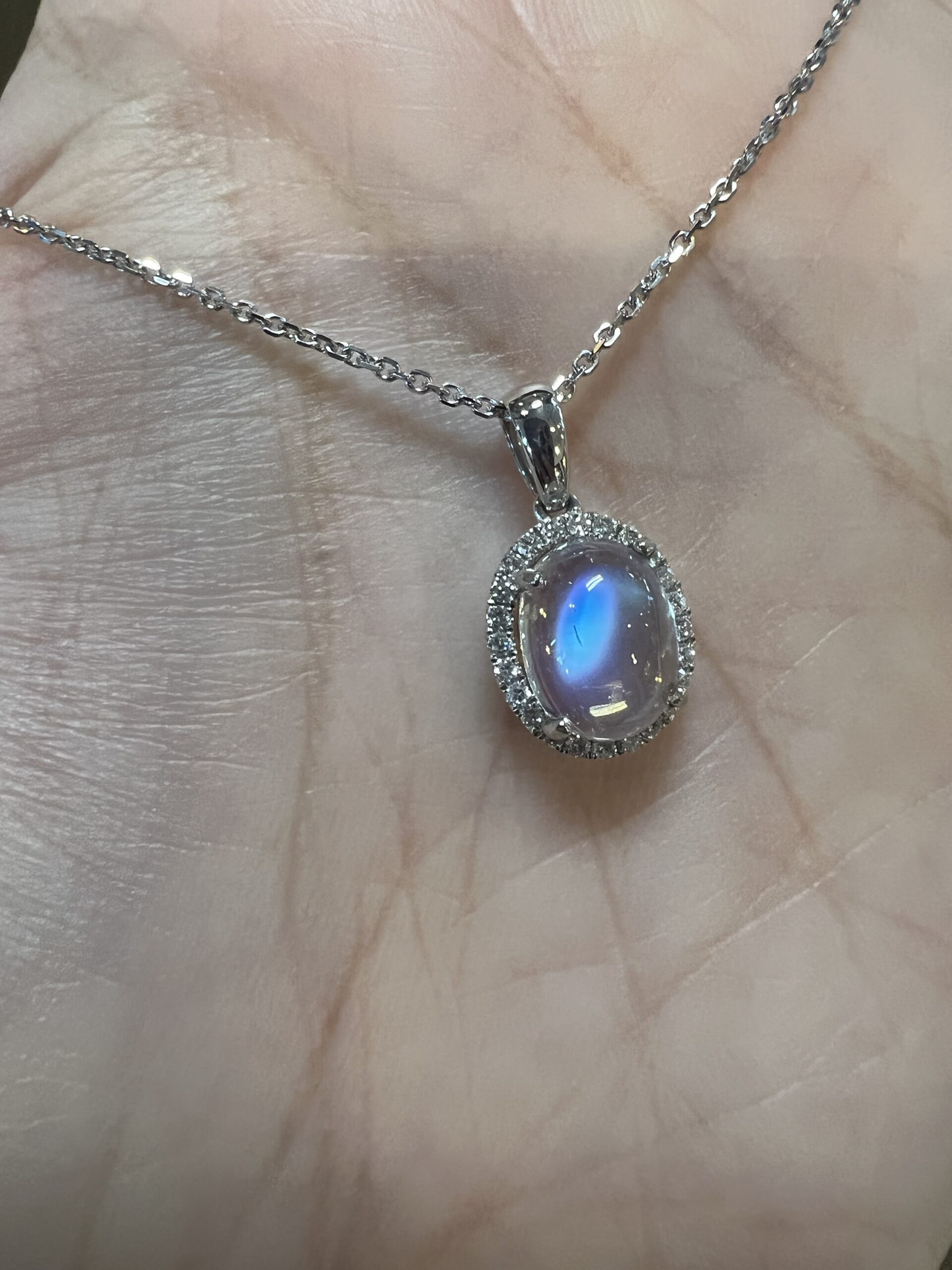 14k White Gold Genuine 1.96 Cttw Moonstone & Diamond Halo Pendant - Image 16