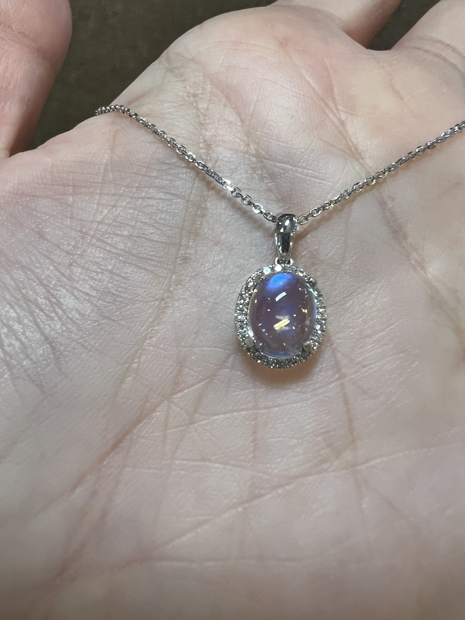 14k White Gold Genuine 1.96 Cttw Moonstone & Diamond Halo Pendant - Image 18