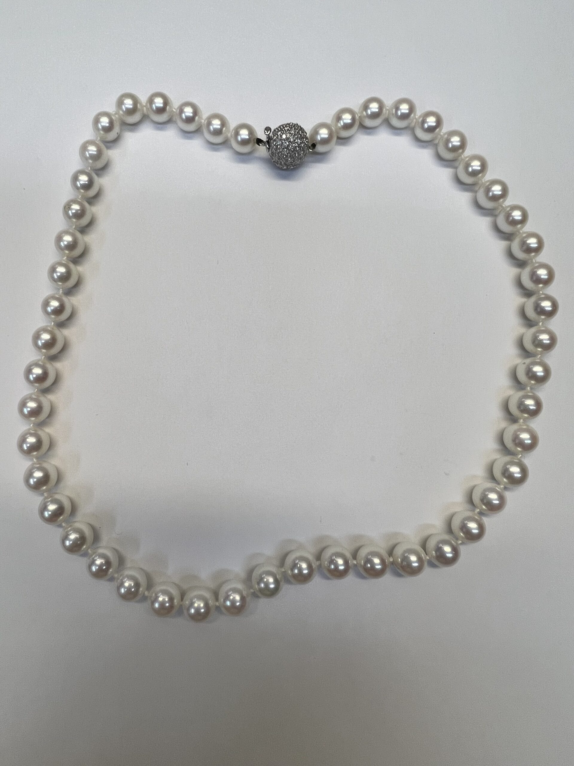A Strand Of 8 MM Cultured Pearls With Diamond Clasp - Image 4