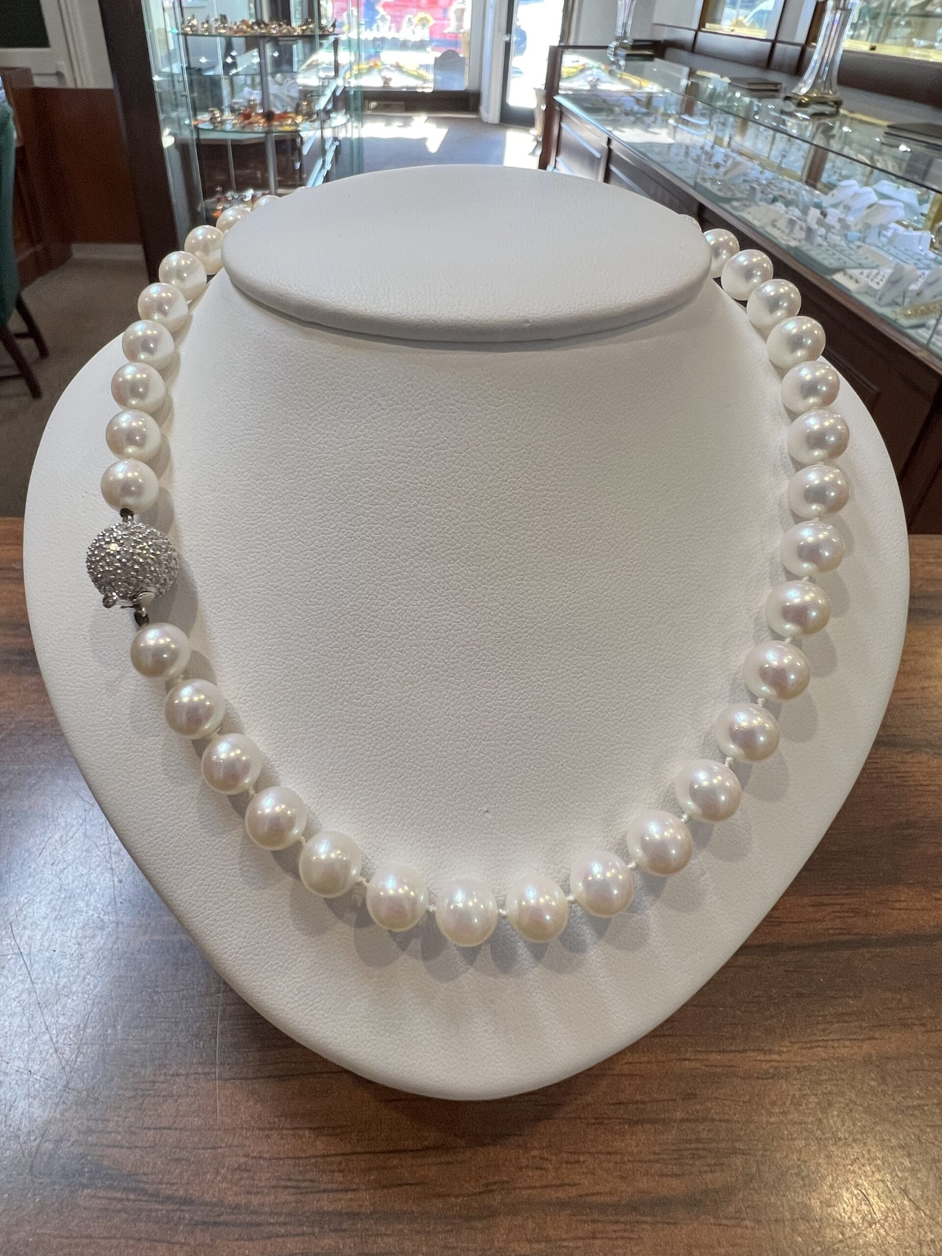A Strand Of 8 MM Cultured Pearls With Diamond Clasp - Image 2