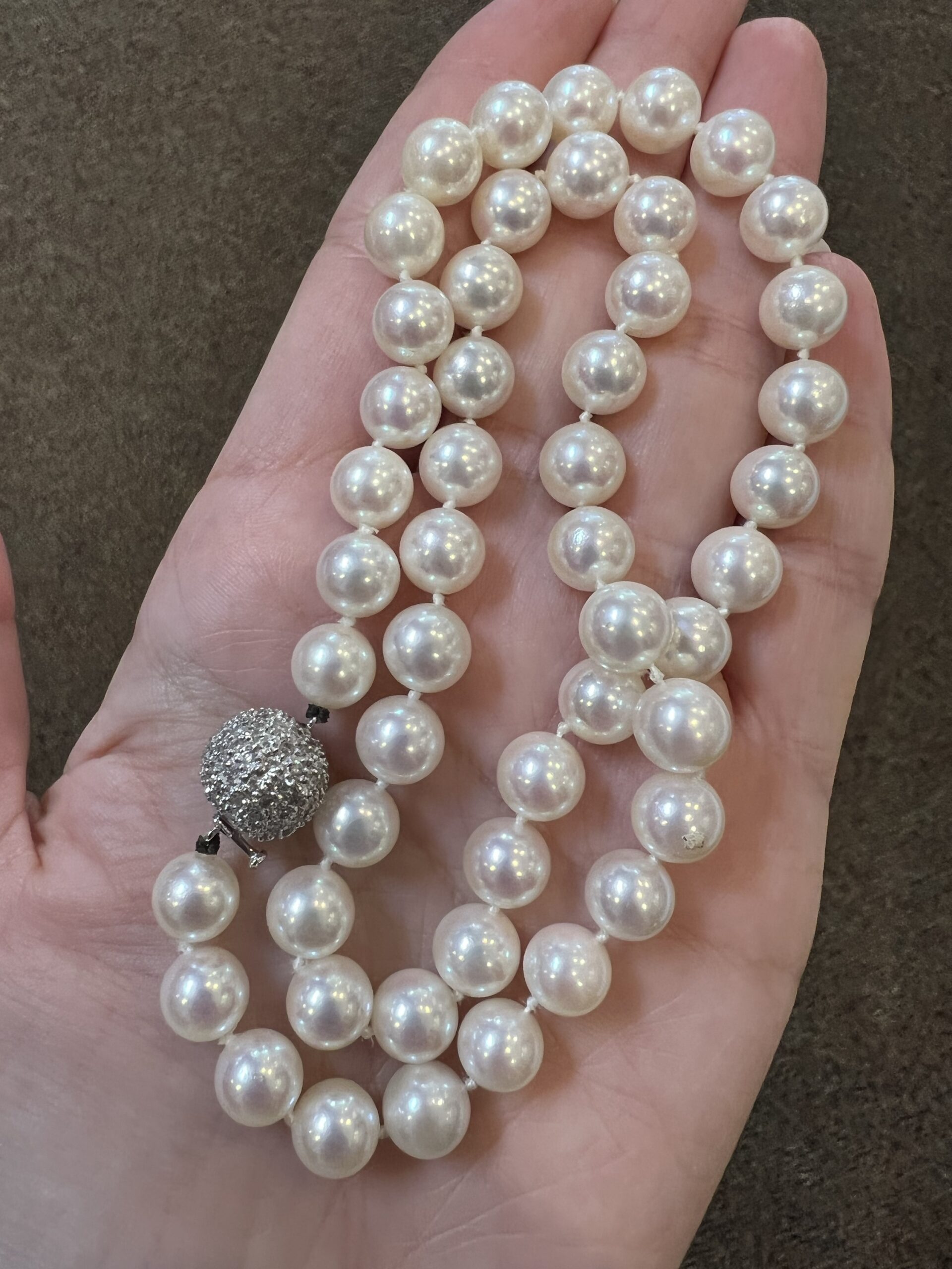 A Strand Of 8 MM Cultured Pearls With Diamond Clasp - Image 14