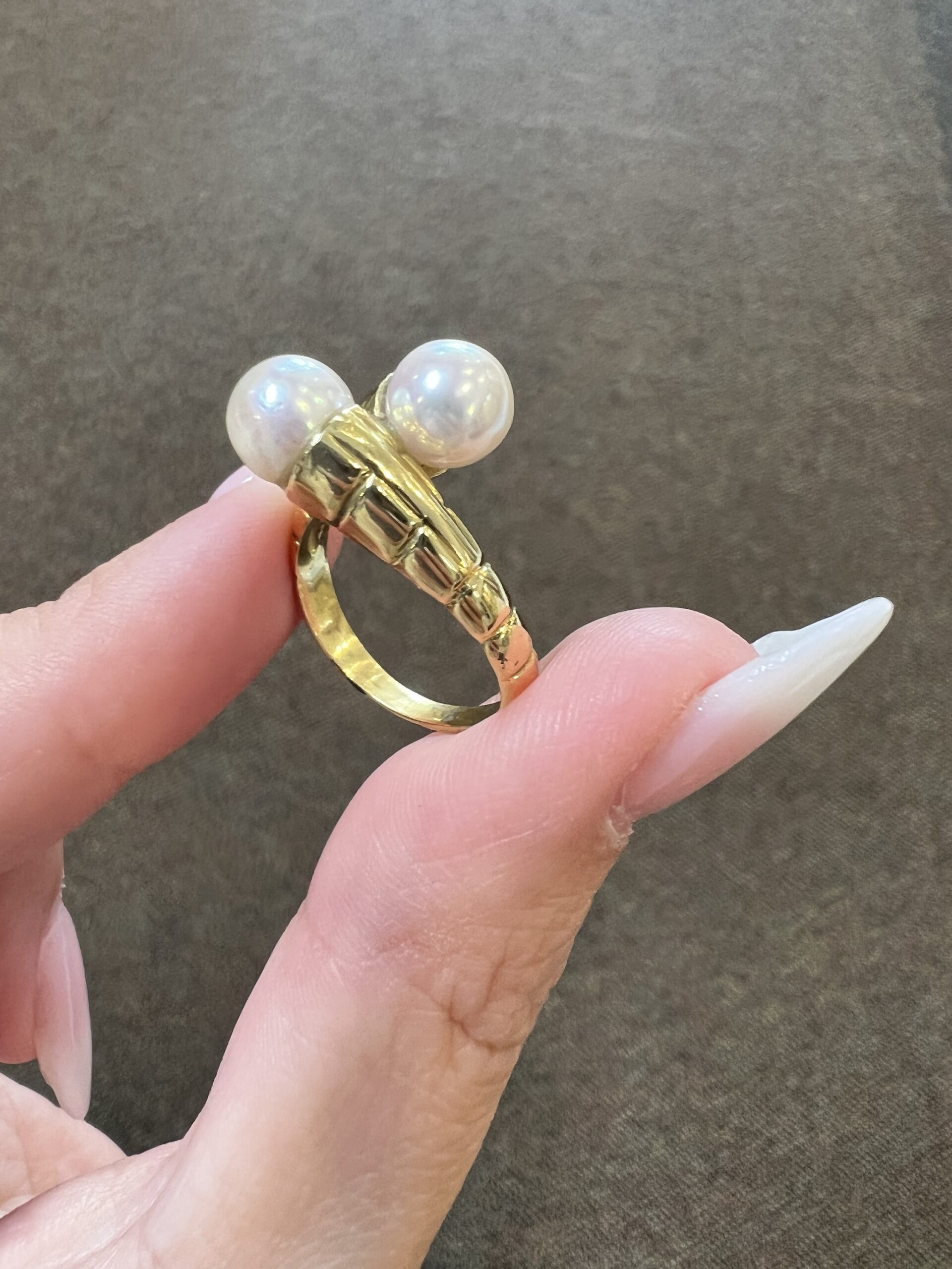 18k Yellow Gold 7 MM Cultured Saltwater Pearl Bypass Ring - Image 6