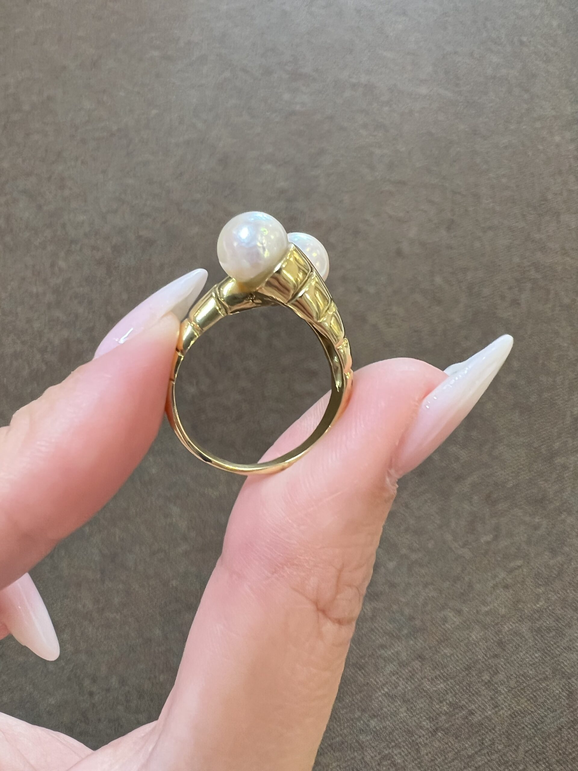 18k Yellow Gold 7 MM Cultured Saltwater Pearl Bypass Ring - Image 5