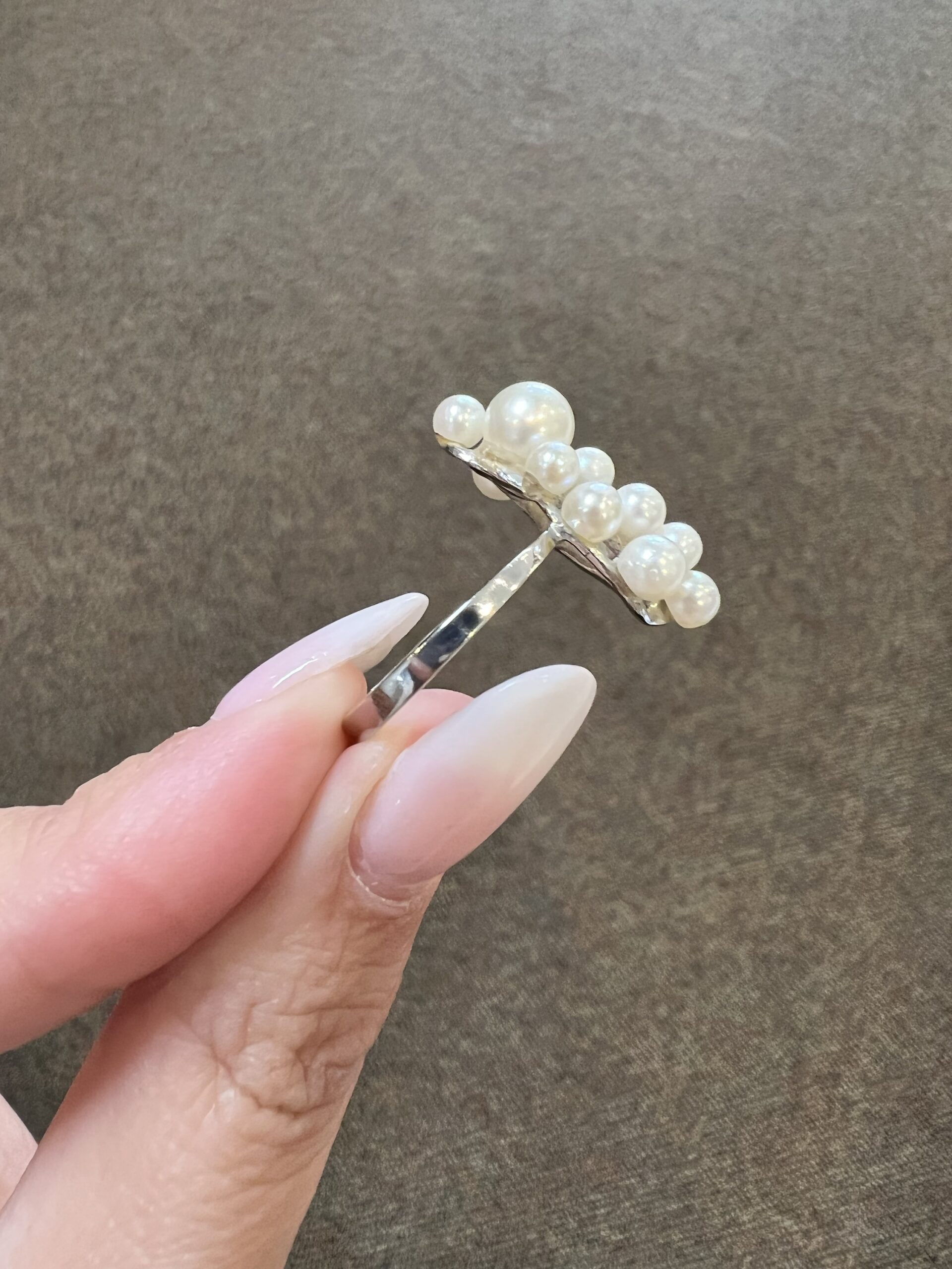 Vintage 18k White Gold Pearl Cluster Ring - Image 3