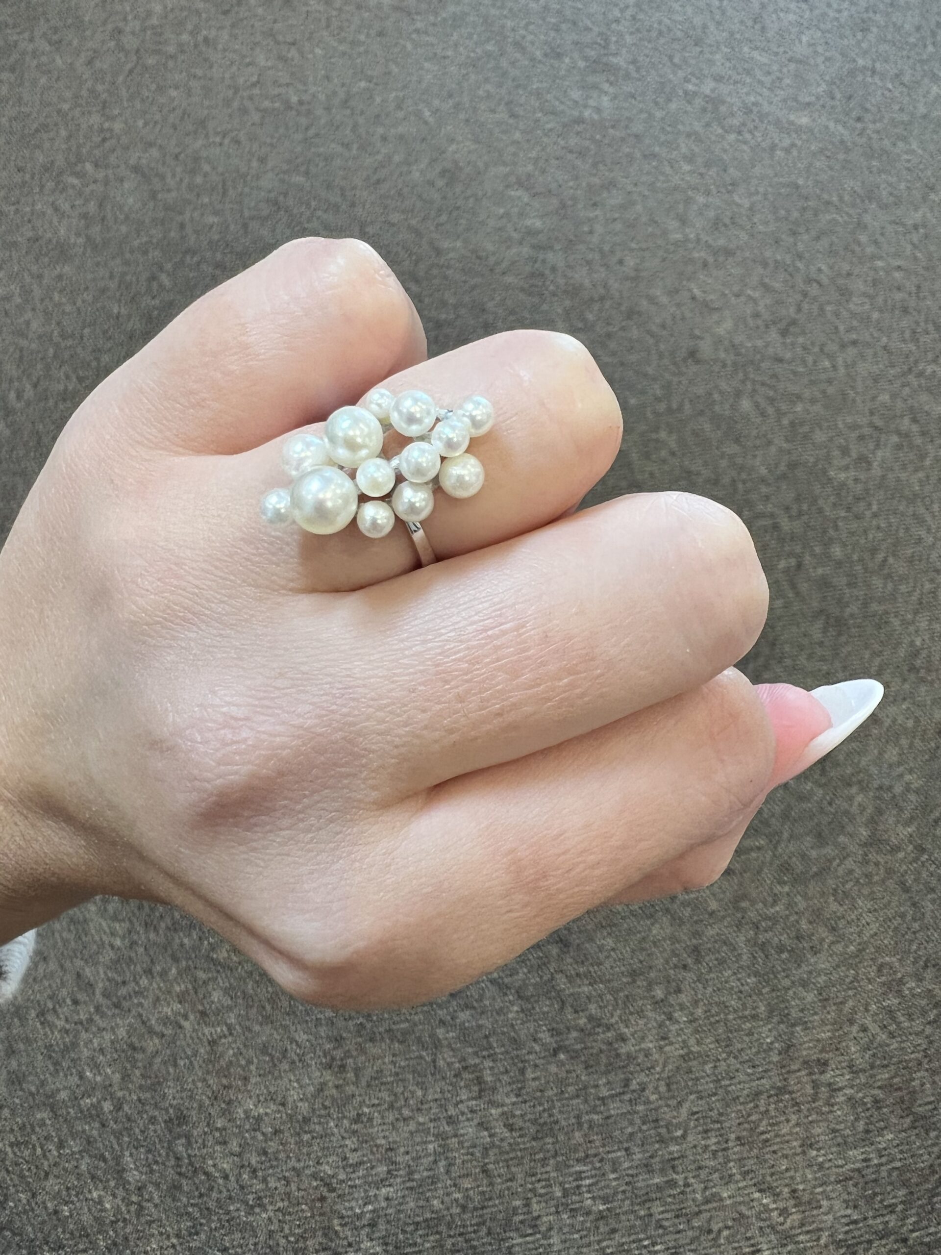 Vintage 18k White Gold Pearl Cluster Ring - Image 7