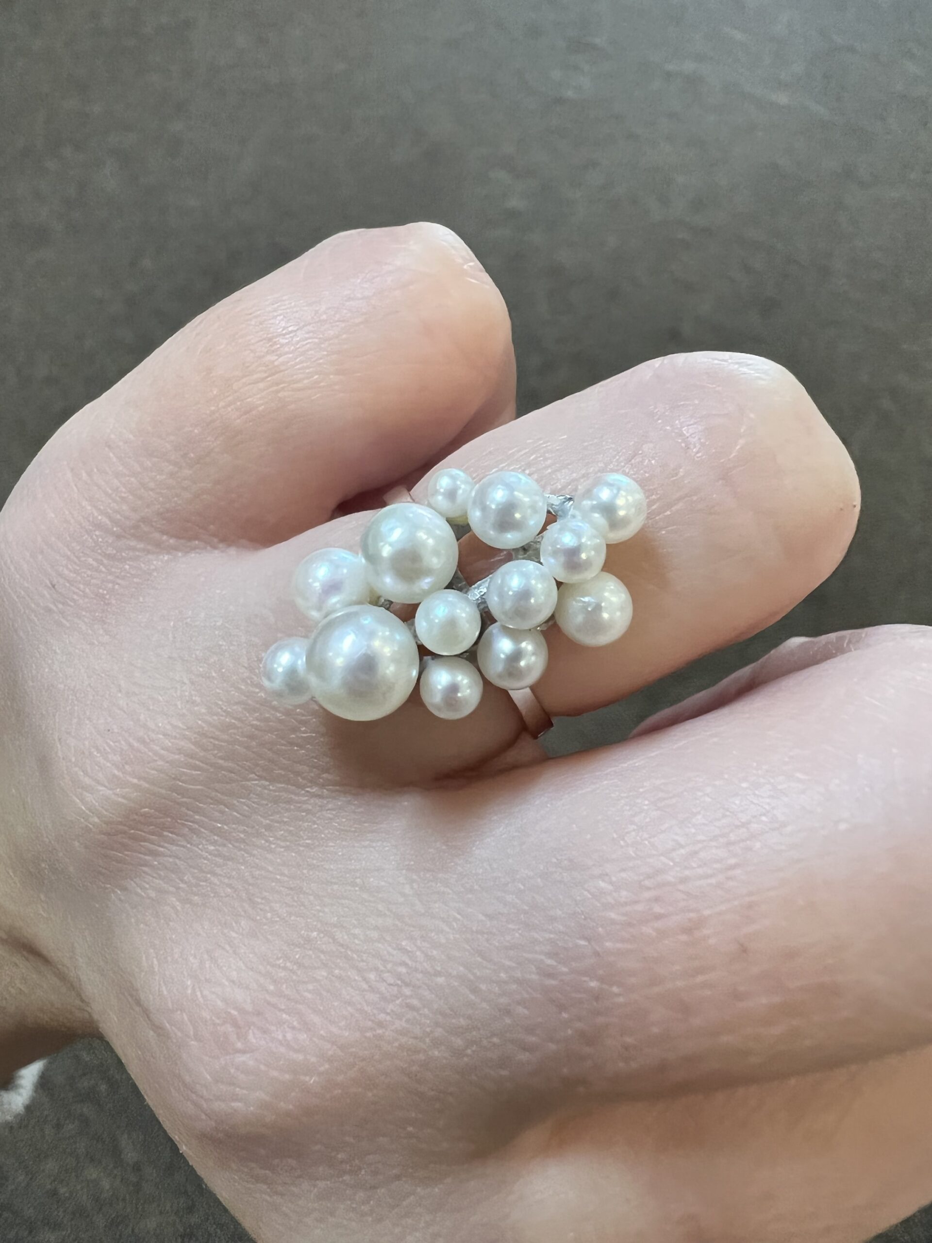 Vintage 18k White Gold Pearl Cluster Ring - Image 8