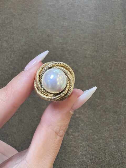 Vintage 14k Yellow Gold 11 MM Mabe Pearl Ring