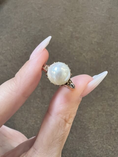 Antique 14k Yellow Gold 9 MM Cultured Akoya Pearl Ring