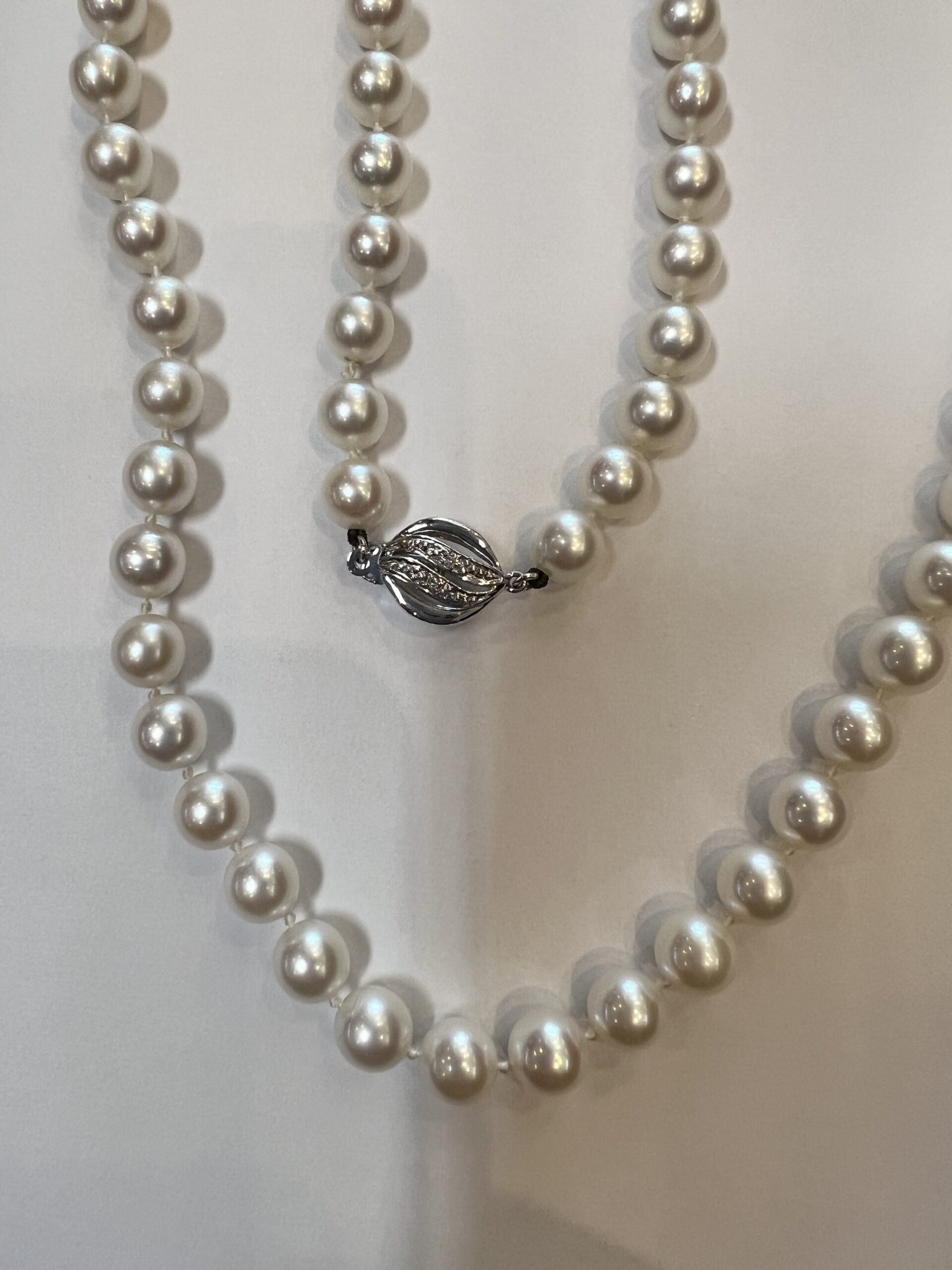 A 24” Strand Of Cultured 7-7.5 MM Saltwater Pearls With Diamond Clasp - Image 2