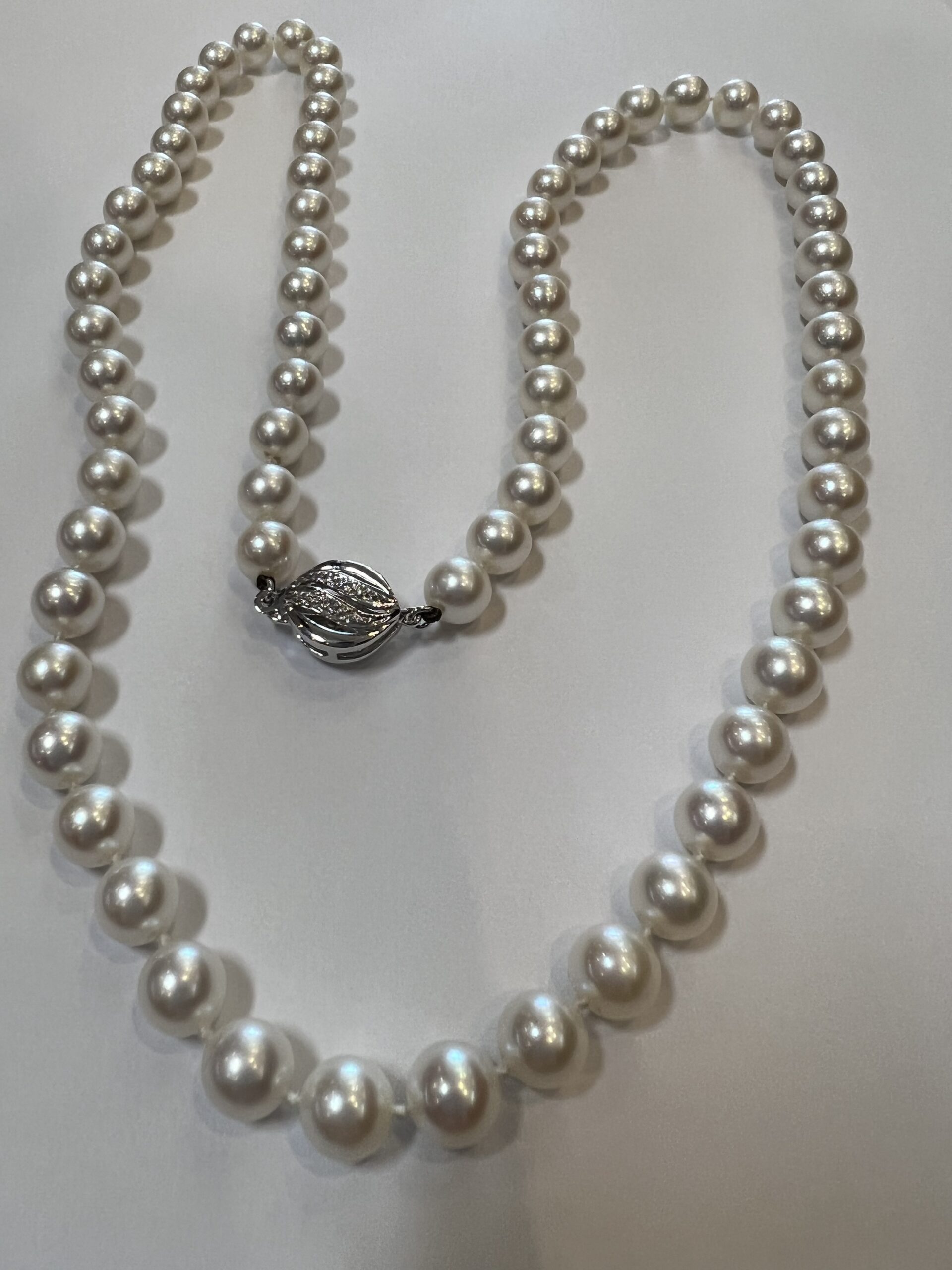 A 24” Strand Of Cultured 7-7.5 MM Saltwater Pearls With Diamond Clasp - Image 3