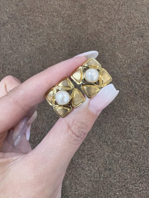 18k Yellow 8 MM Cultured Freshwater Pearl Post & Clip Earrings From Italy