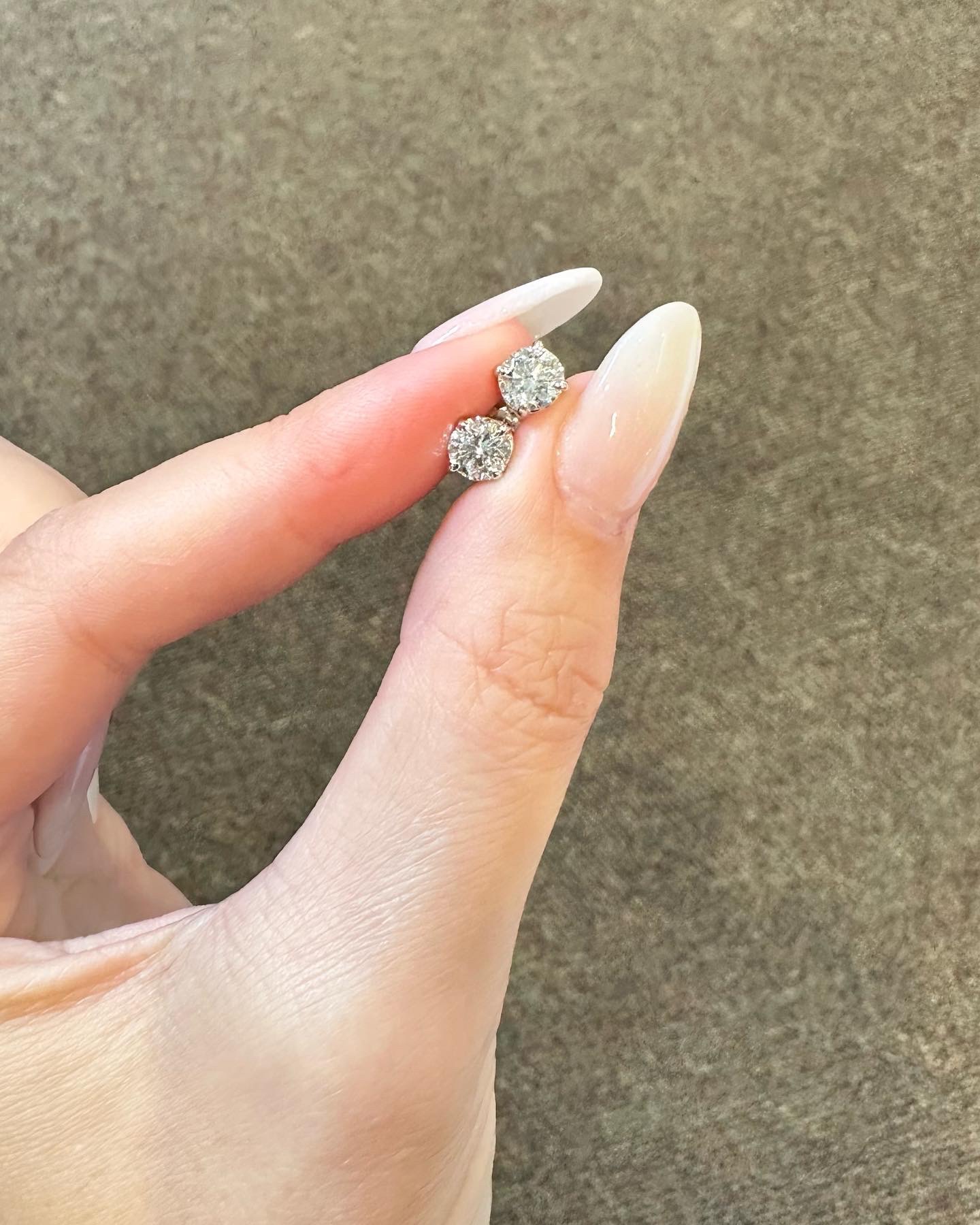 14k White Gold Genuine 1.20 Cttw Round Brilliant Cut Diamond Basket Set Stud Earrings - Image 8