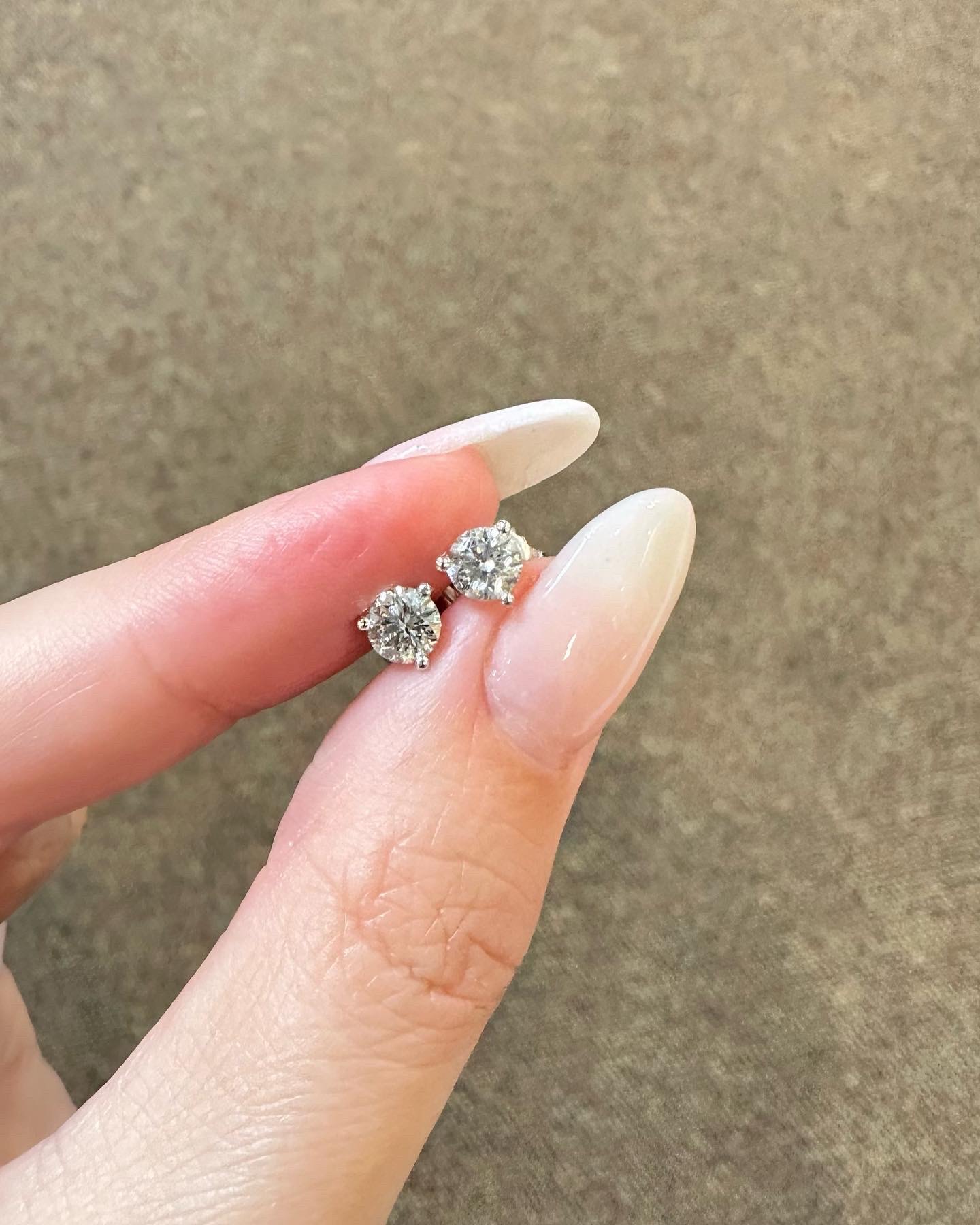 14k White Gold Genuine 1.01 Cttw Round Brilliant Cut Diamond 3 Prong Stud Earrings - Image 8