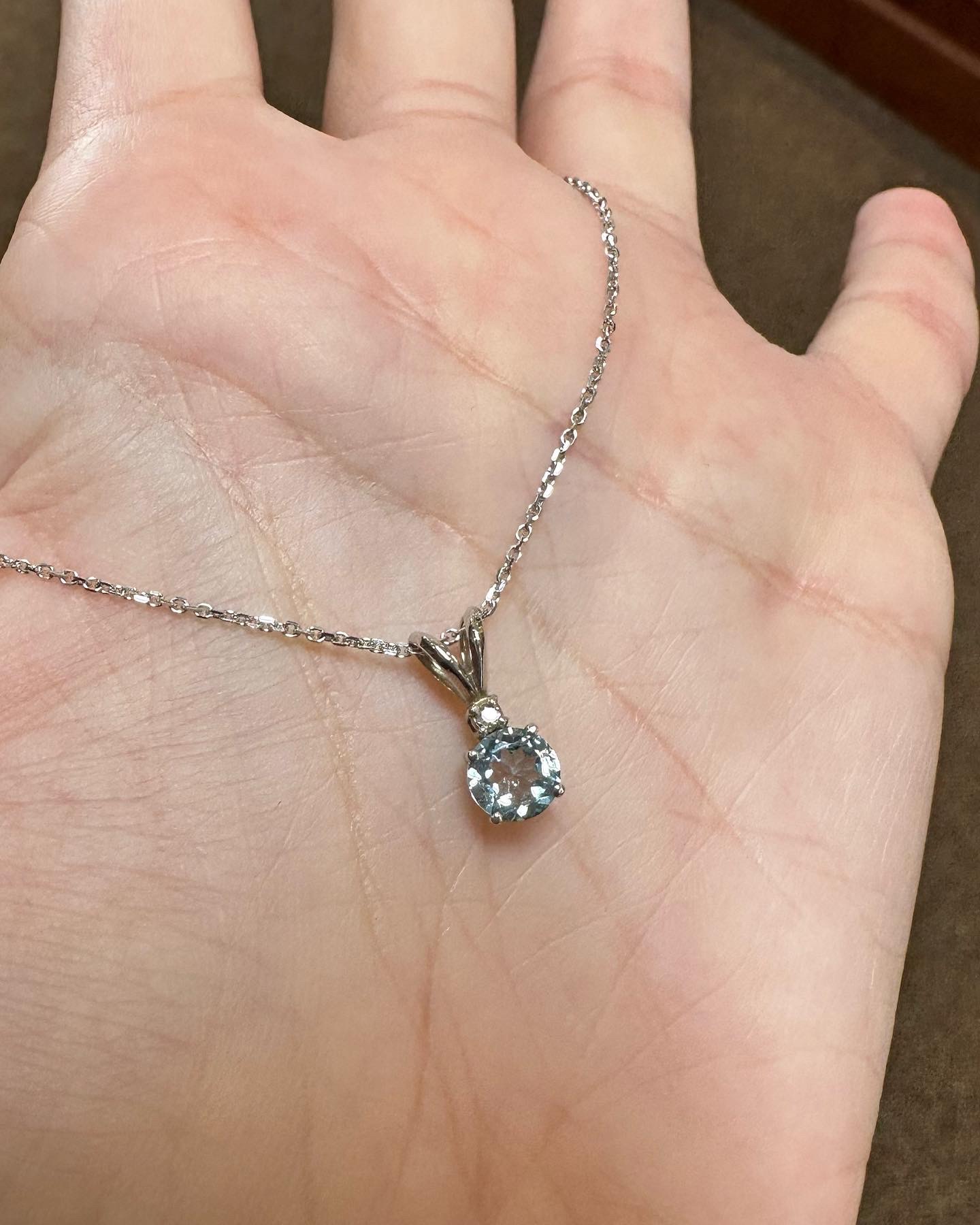 14k White Gold Genuine .63 Cttw Aquamarine & Diamond Pendant - Image 2