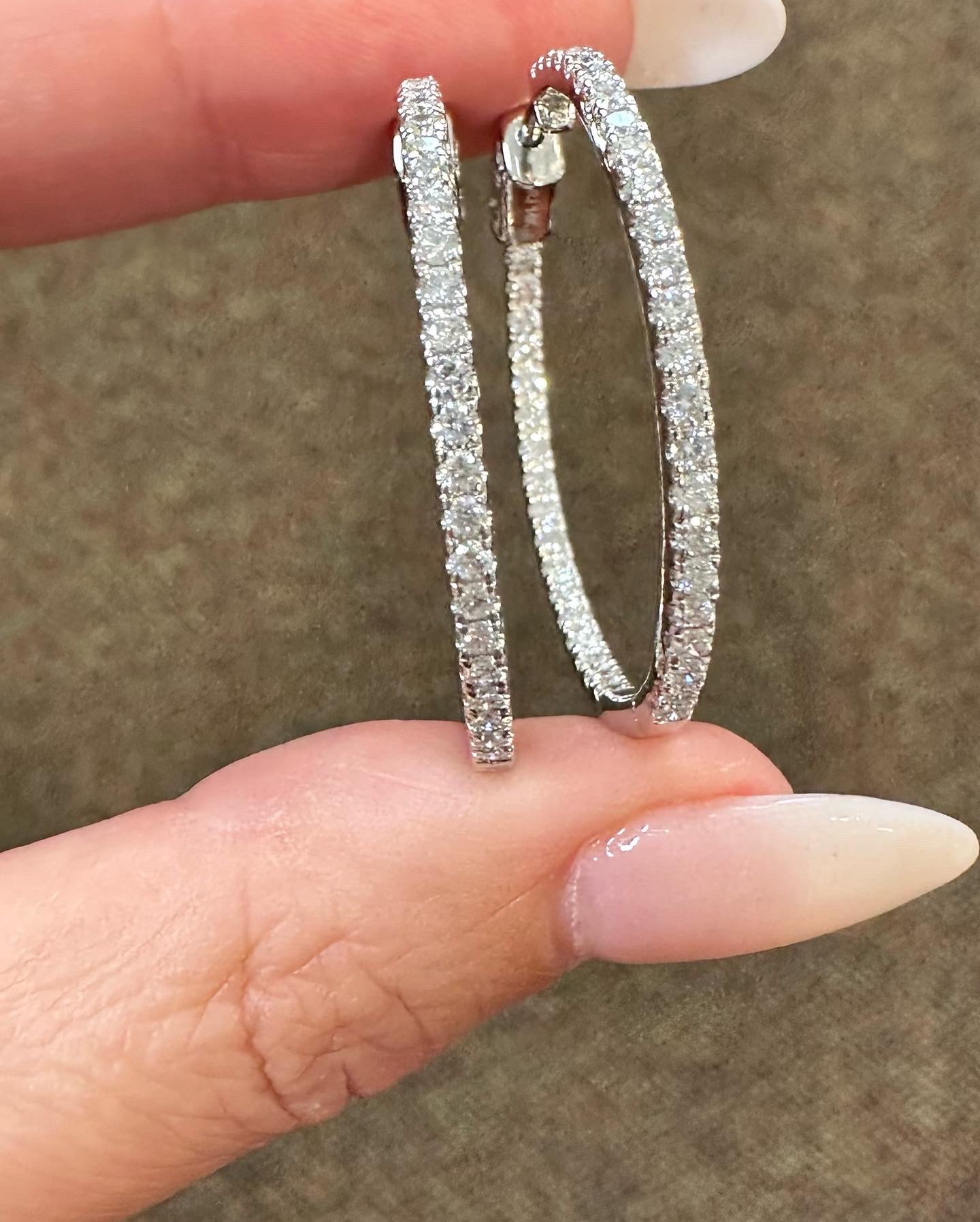 14k White Gold Genuine 1.51 Cttw Round Brilliant Cut Diamond Inside Out Hoops - Image 12