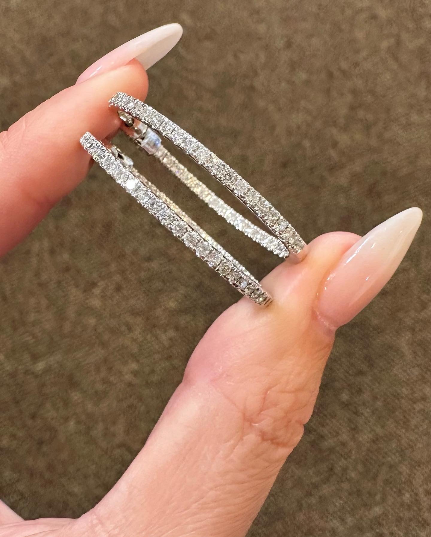 14k White Gold Genuine 1.51 Cttw Round Brilliant Cut Diamond Inside Out Hoops - Image 15