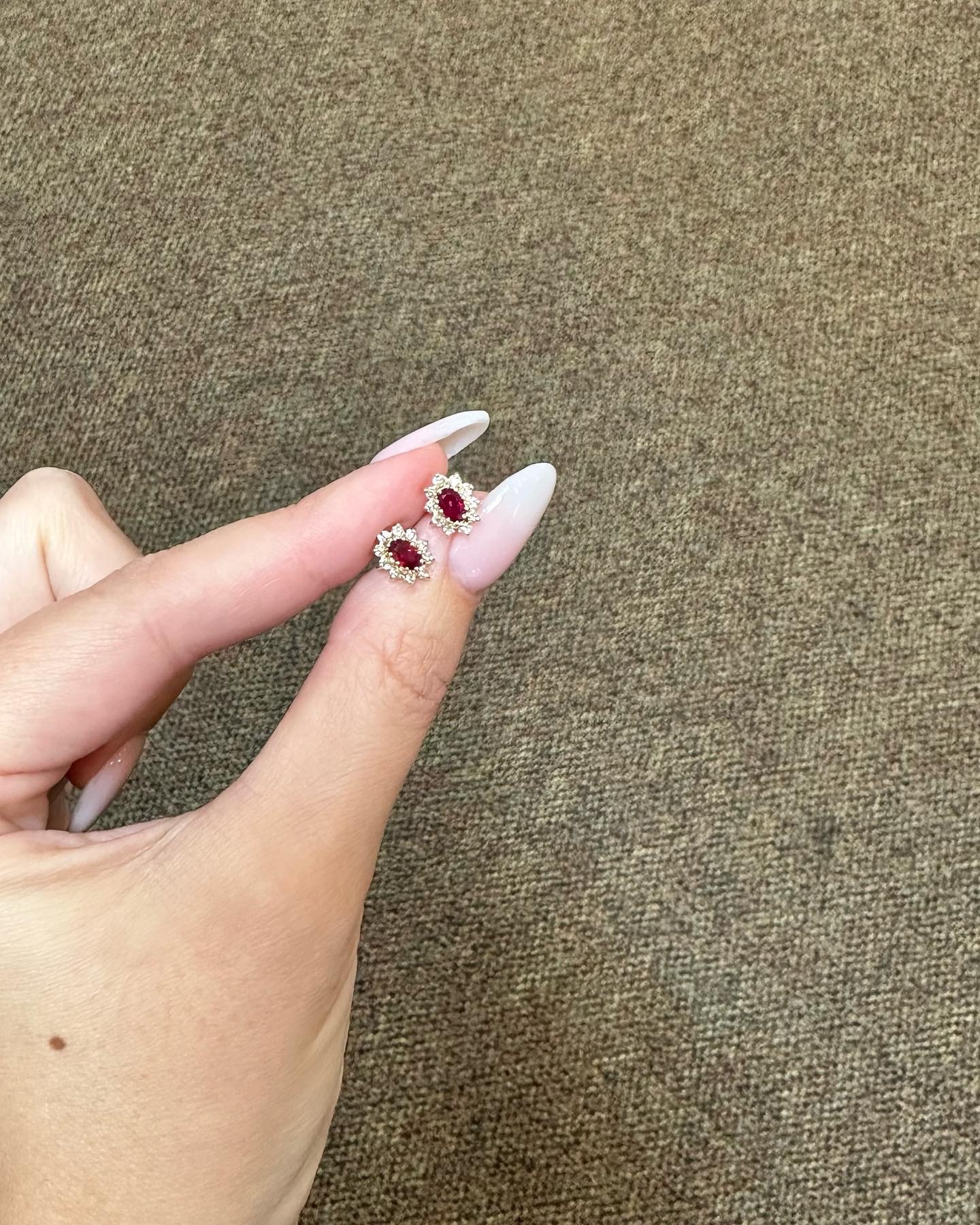 14k Yellow Gold Genuine 1 Cttw Ruby & Diamond Cluster Stud Earrings - Image 2