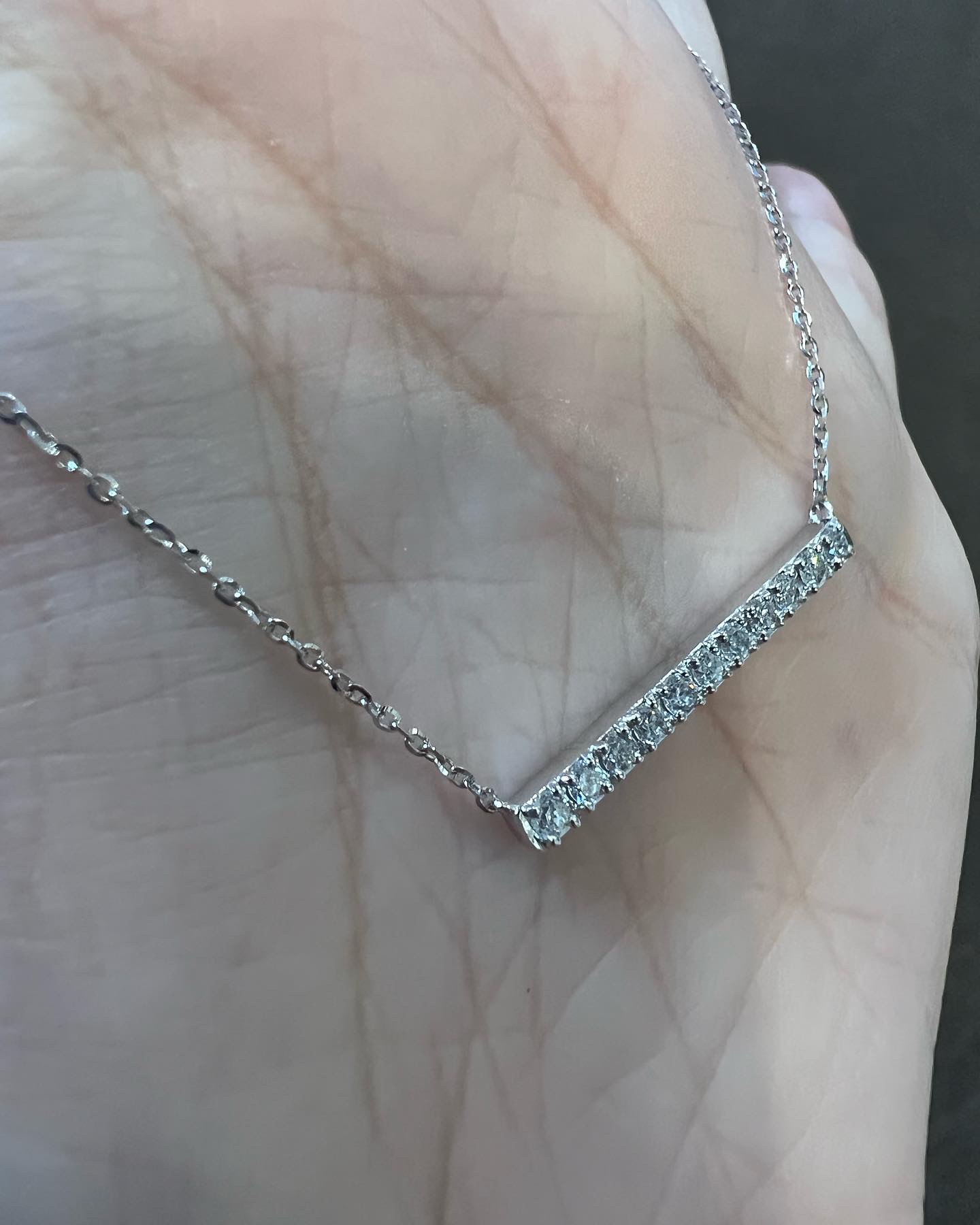 14k White Gold Genuine .32 Cttw Round Brilliant Cut Diamond Bar Necklace - Image 7