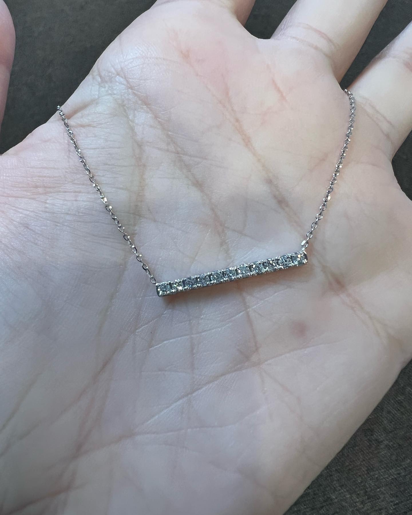 14k White Gold Genuine .32 Cttw Round Brilliant Cut Diamond Bar Necklace - Image 9