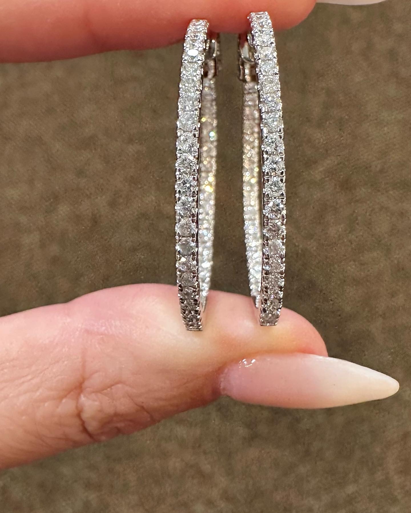 14k White Gold Genuine 1.51 Cttw Round Brilliant Cut Diamond Inside Out Hoops - Image 10