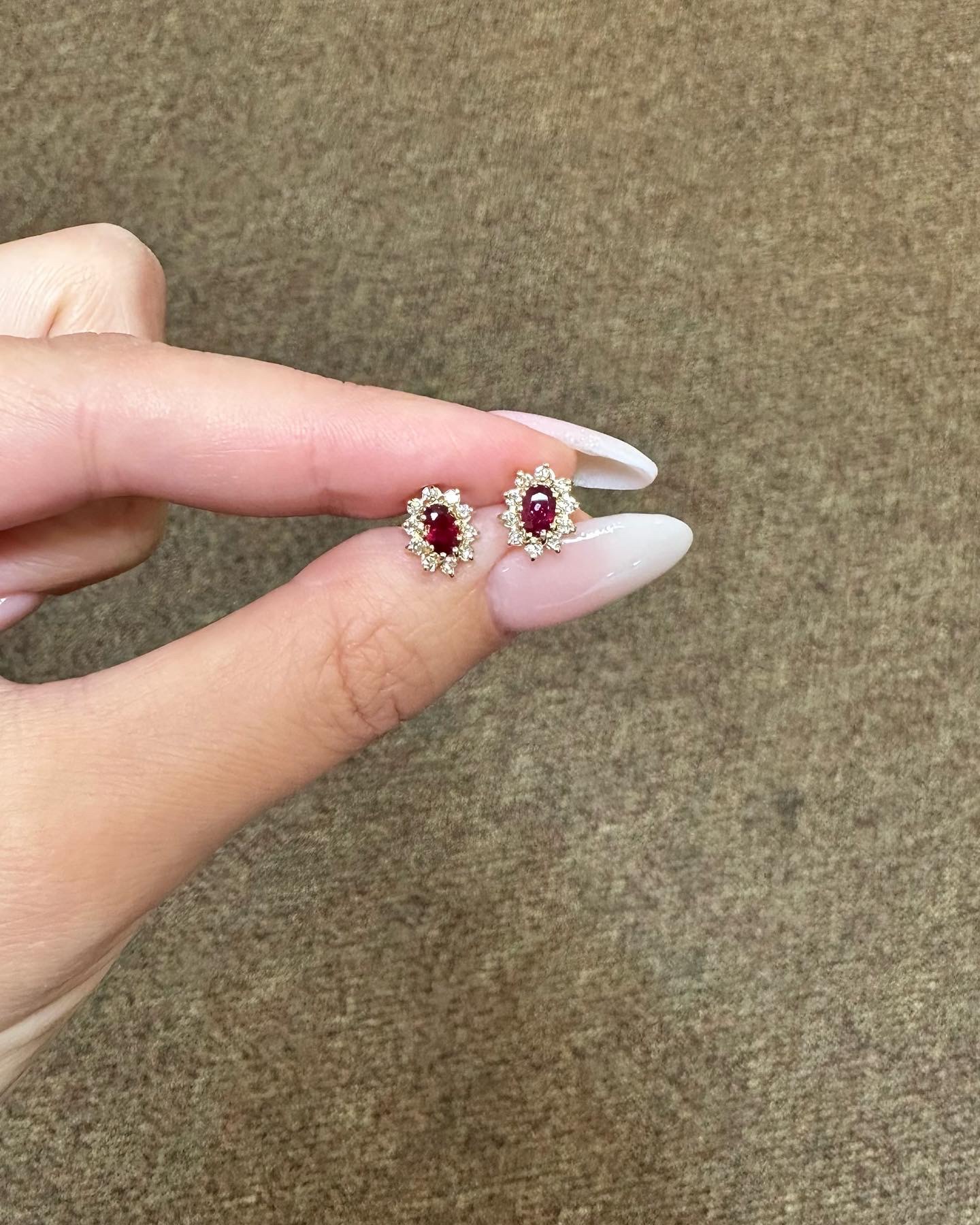 14k Yellow Gold Genuine 1 Cttw Ruby & Diamond Cluster Stud Earrings