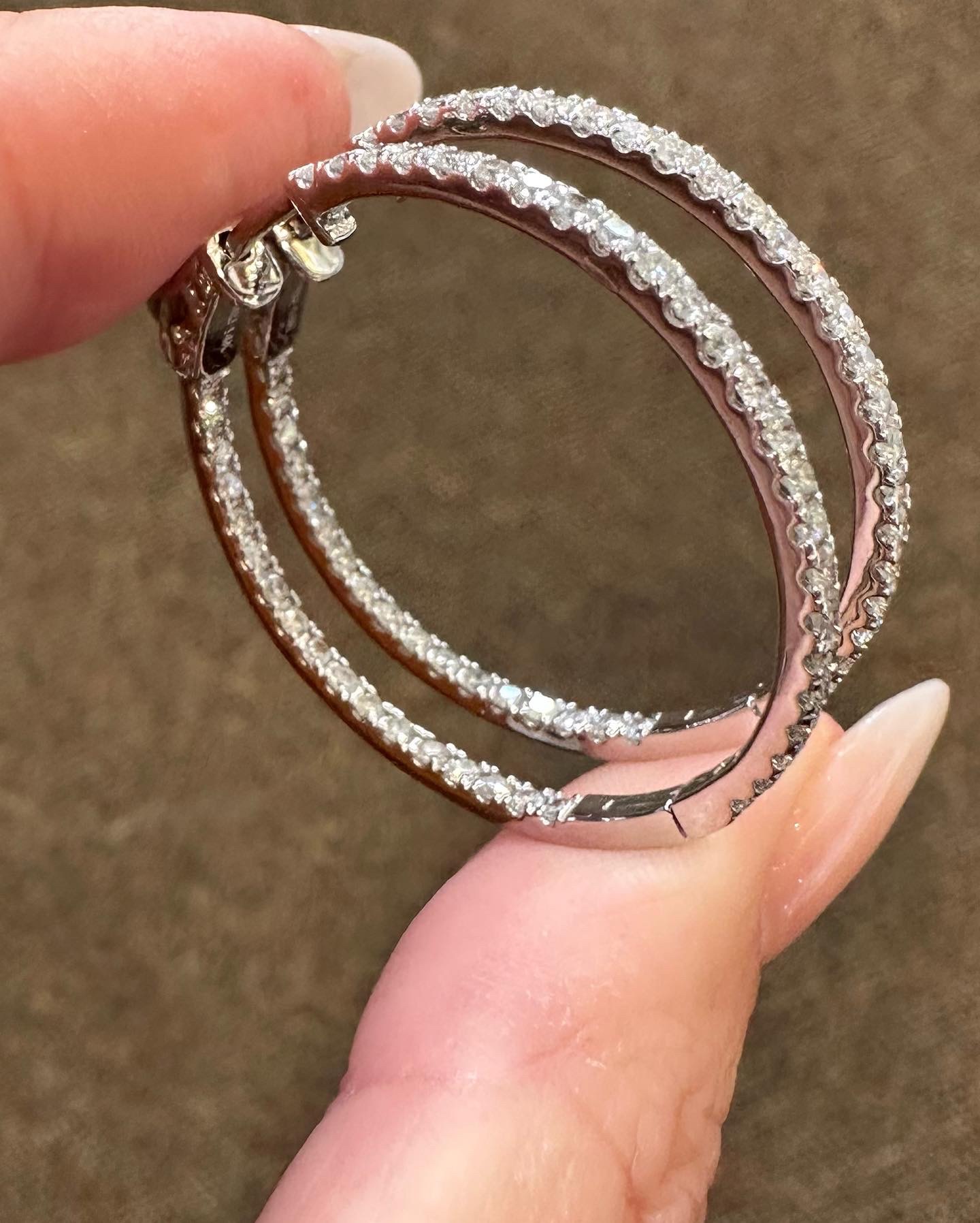 14k White Gold Genuine 1.51 Cttw Round Brilliant Cut Diamond Inside Out Hoops - Image 14