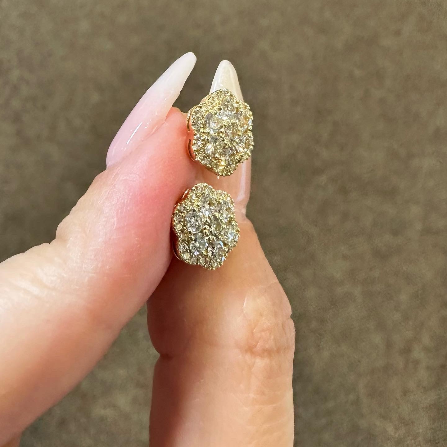 14k Yellow Gold Genuine .95 Cttw Round Brilliant Cut Diamond Cluster Stud Earrings - Image 16