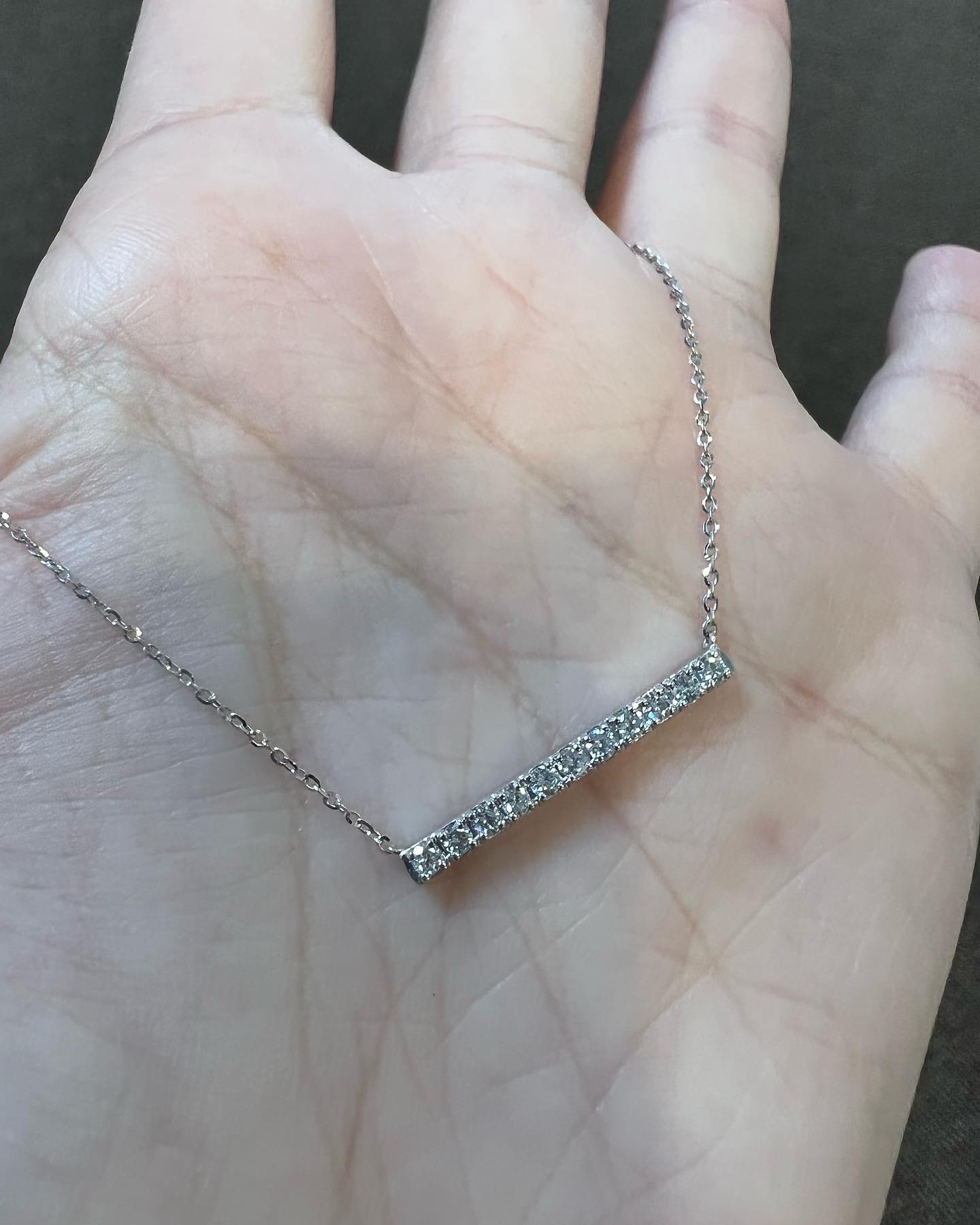 14k White Gold Genuine .32 Cttw Round Brilliant Cut Diamond Bar Necklace - Image 11