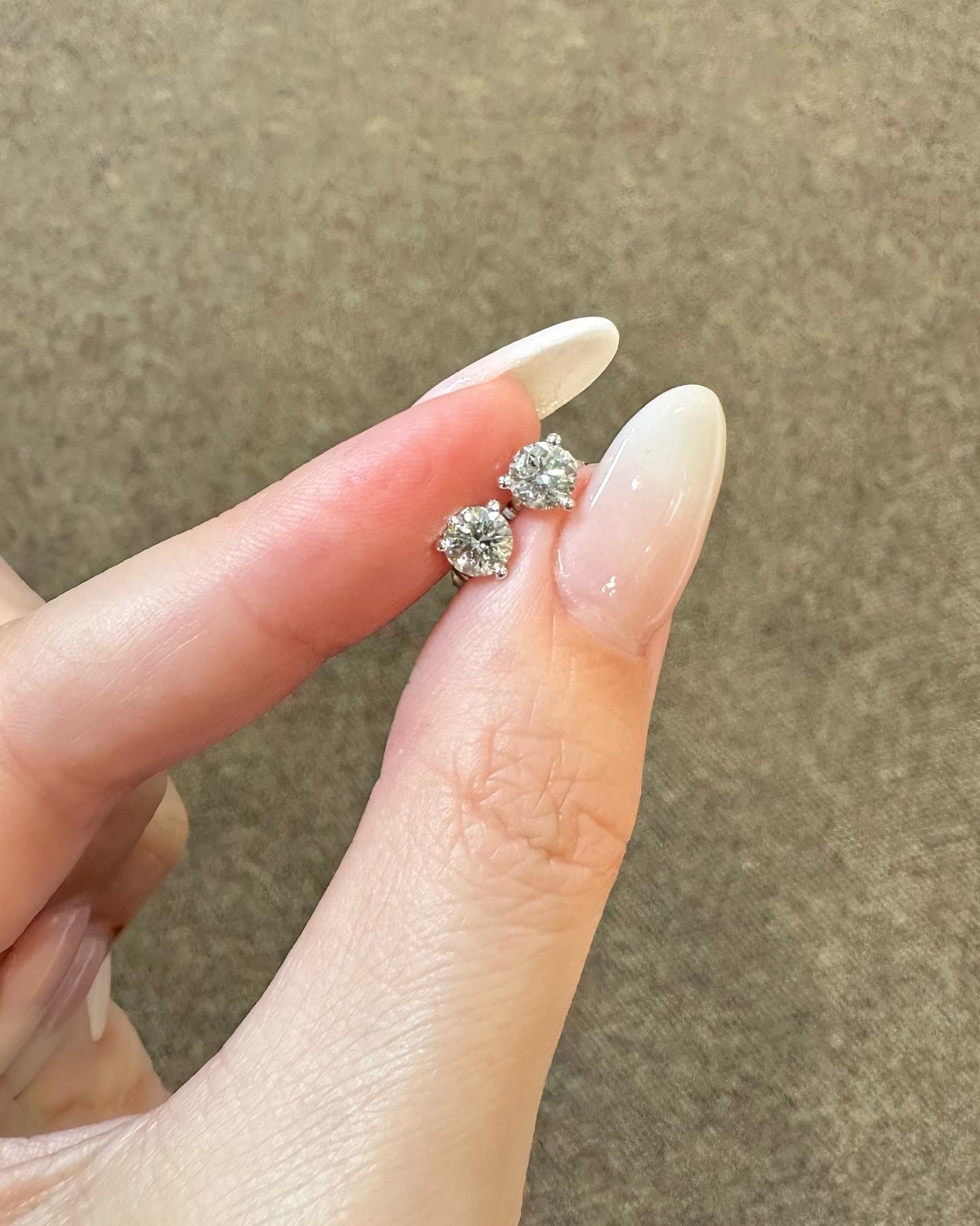 14k White Gold Genuine 1.01 Cttw Round Brilliant Cut Diamond 3 Prong Stud Earrings - Image 9