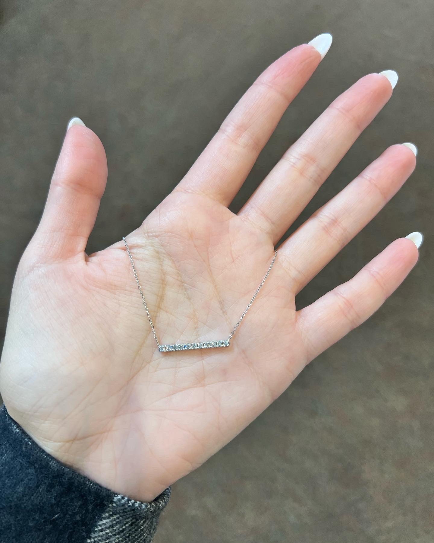 14k White Gold Genuine .32 Cttw Round Brilliant Cut Diamond Bar Necklace - Image 5