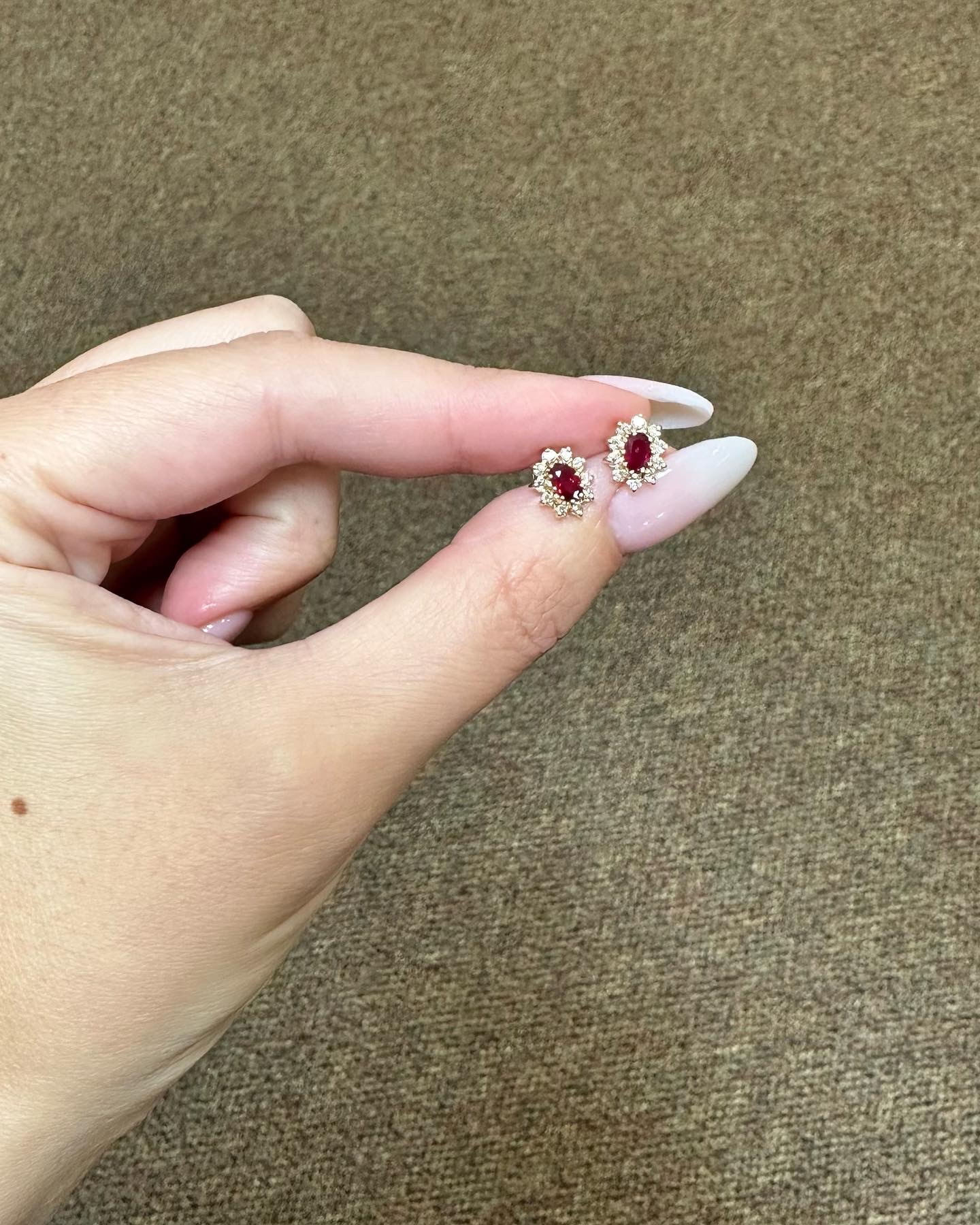 14k Yellow Gold Genuine 1 Cttw Ruby & Diamond Cluster Stud Earrings - Image 4