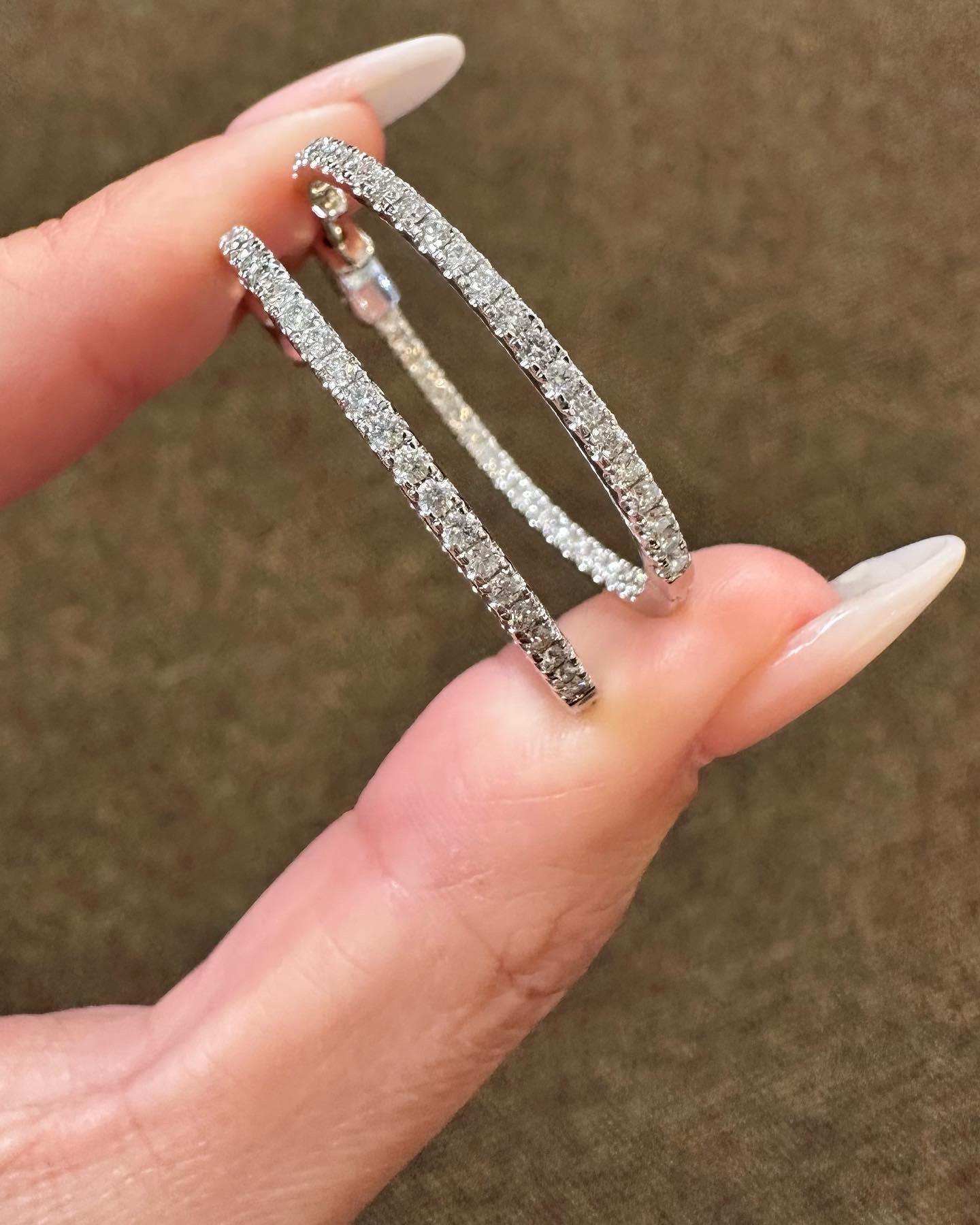 14k White Gold Genuine 1.51 Cttw Round Brilliant Cut Diamond Inside Out Hoops - Image 16