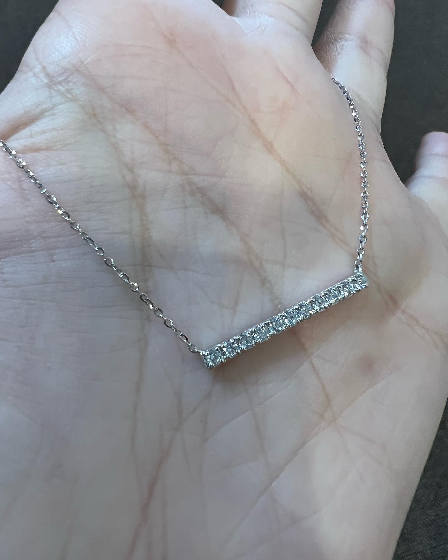 14k White Gold Genuine .32 Cttw Round Brilliant Cut Diamond Bar Necklace - Image 6