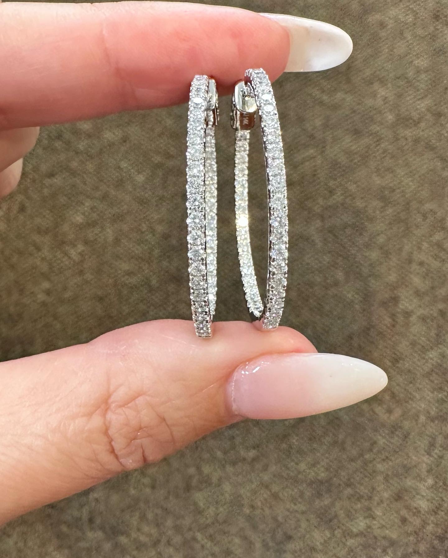 14k White Gold Genuine 1.51 Cttw Round Brilliant Cut Diamond Inside Out Hoops - Image 8