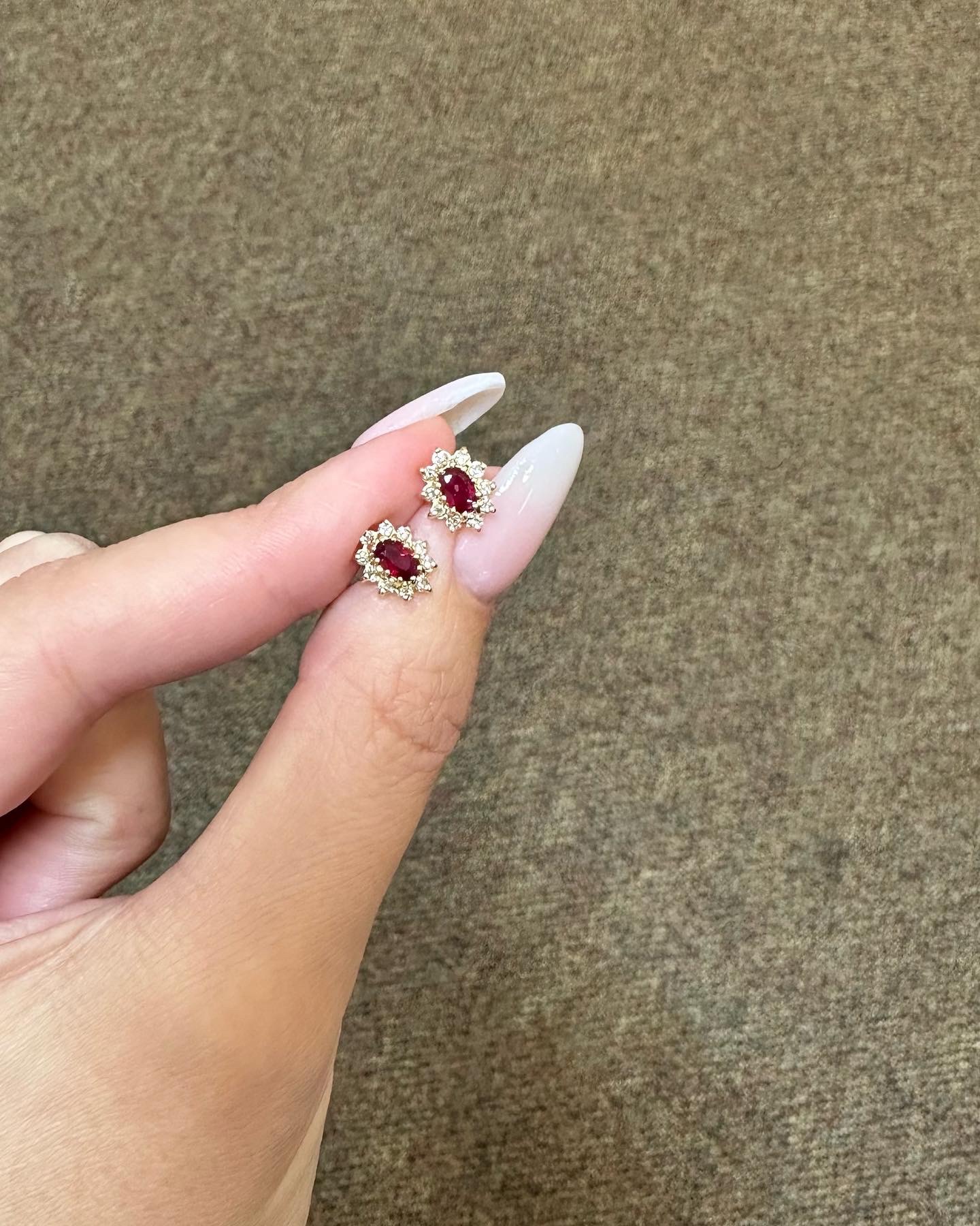 14k Yellow Gold Genuine 1 Cttw Ruby & Diamond Cluster Stud Earrings - Image 3