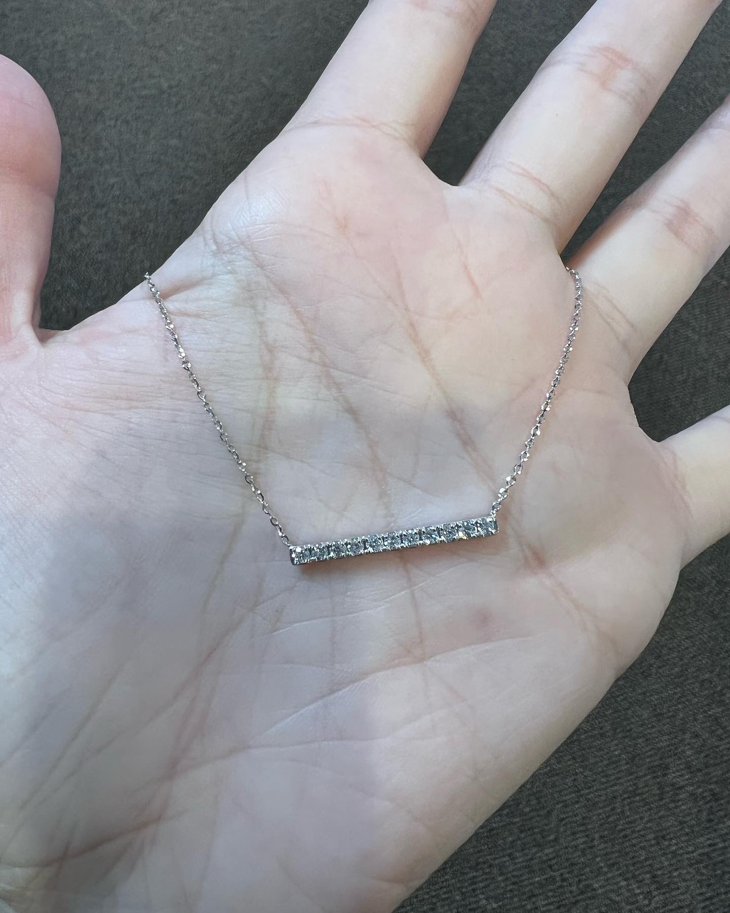 14k White Gold Genuine .32 Cttw Round Brilliant Cut Diamond Bar Necklace - Image 8