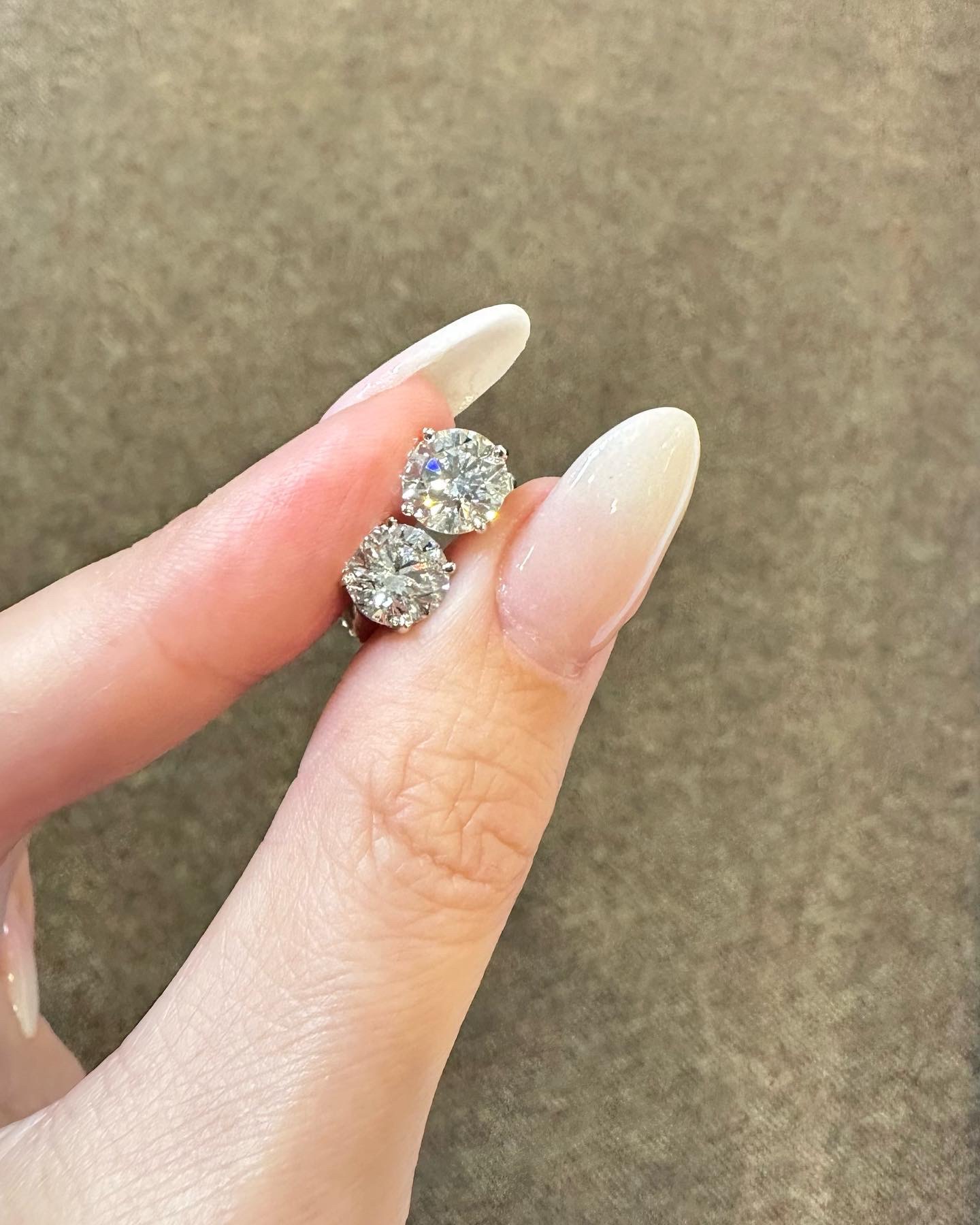 14k White Gold Genuine 2.96 Cttw Round Brilliant Cut Diamond Basket Set Stud Earrings - Image 16