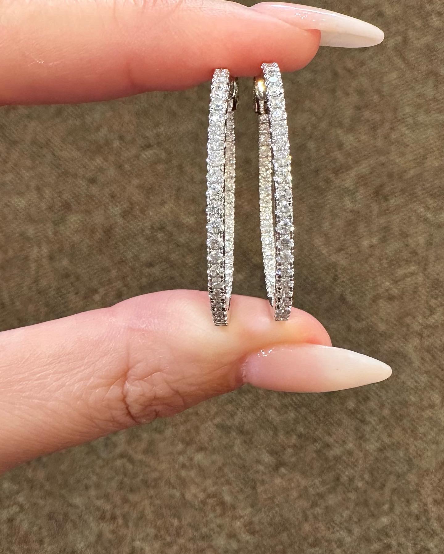 14k White Gold Genuine 1.51 Cttw Round Brilliant Cut Diamond Inside Out Hoops - Image 9