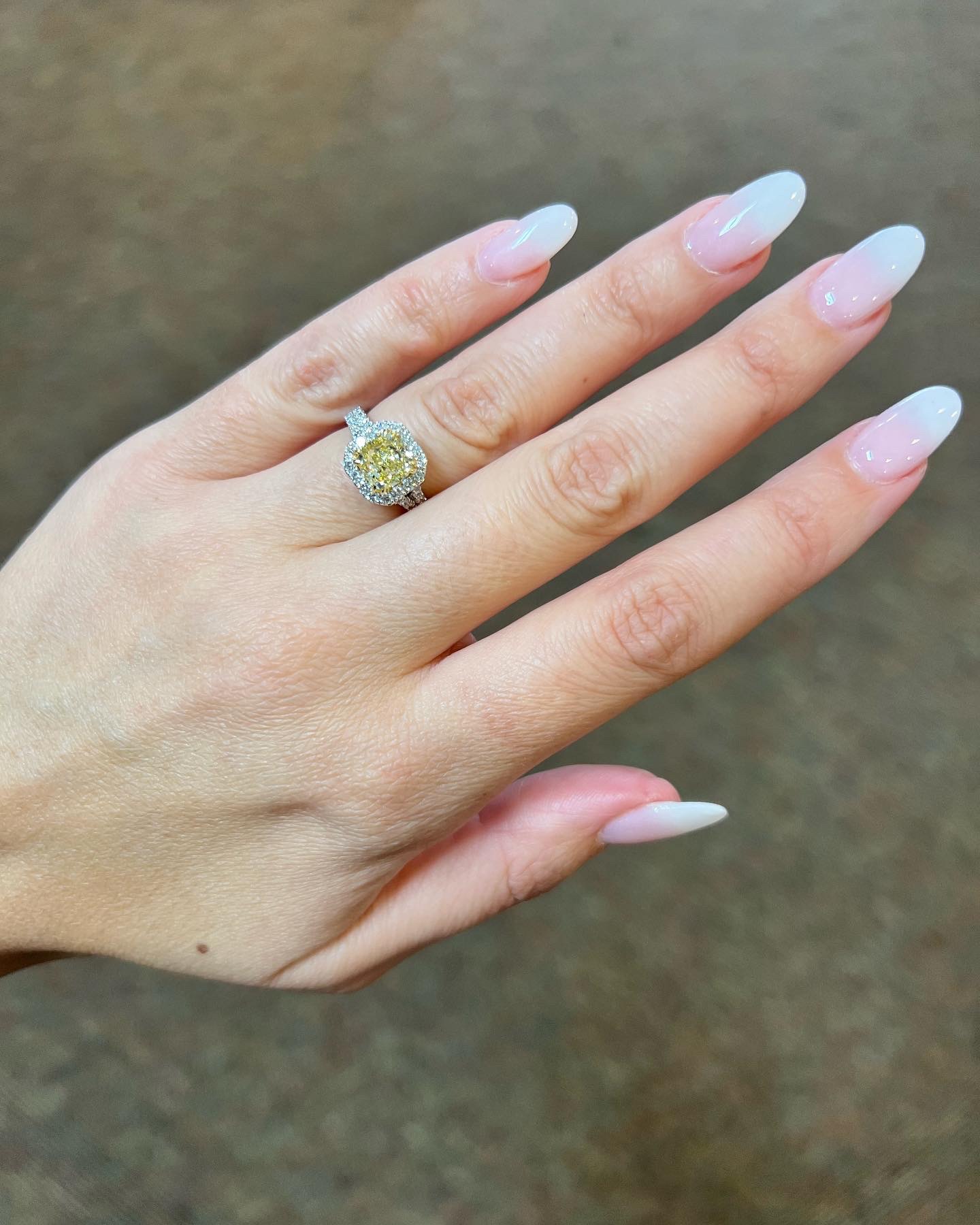 Platinum & 18k Yellow Gold Genuine GIA Certified Fancy Yellow Diamond Halo Ring With Split Shank - Image 17