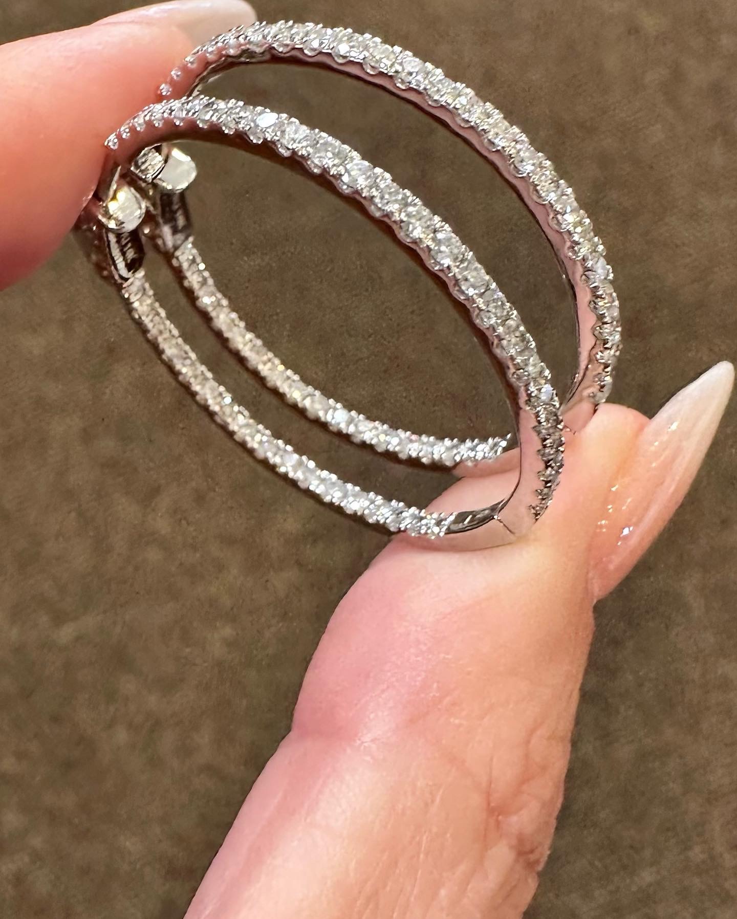 14k White Gold Genuine 1.51 Cttw Round Brilliant Cut Diamond Inside Out Hoops - Image 13