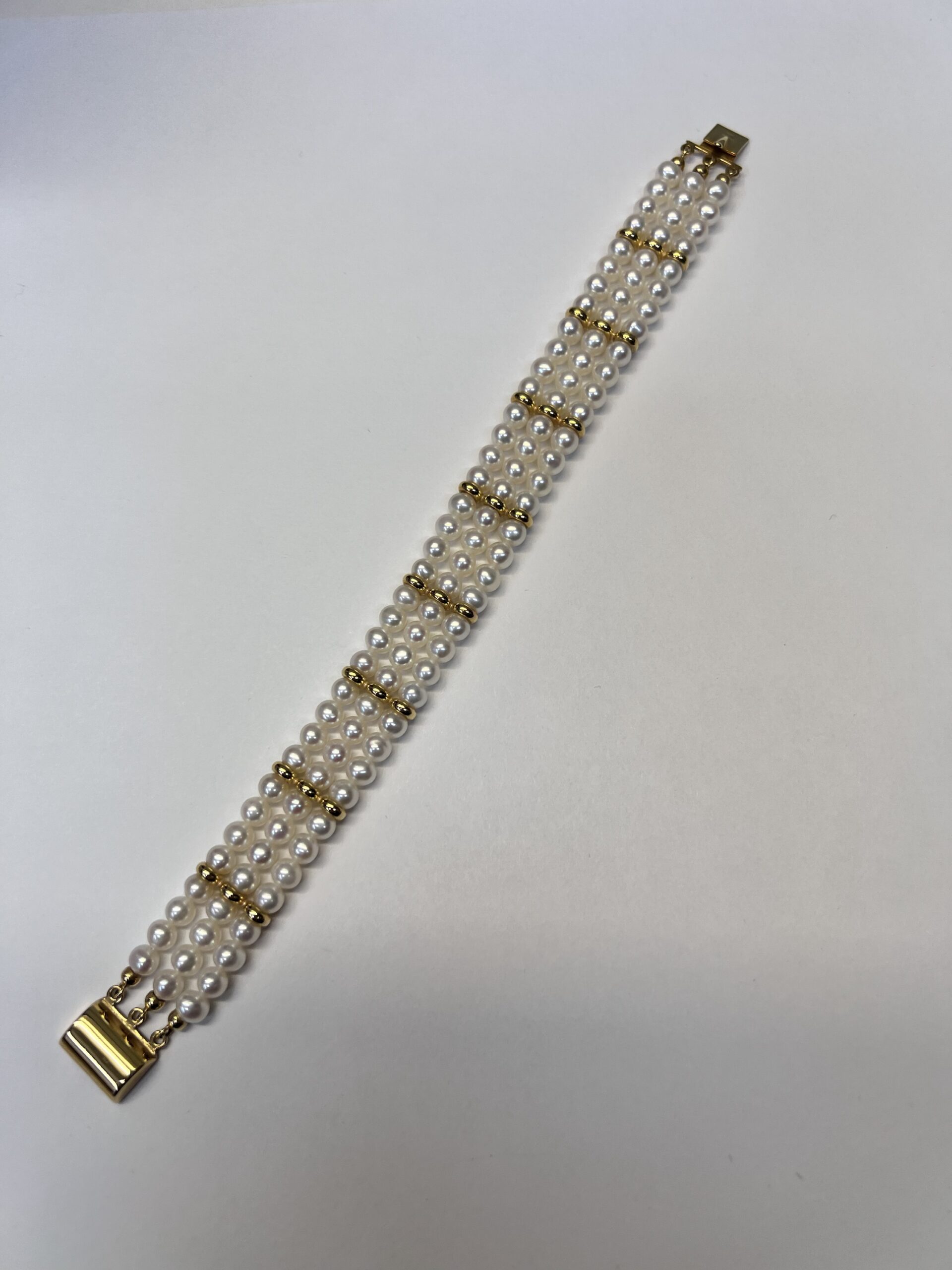 18k Yellow Gold 5 MM Cultured Freshwater Pearl Triple Strand Bracelet Imported From Italy - Image 28