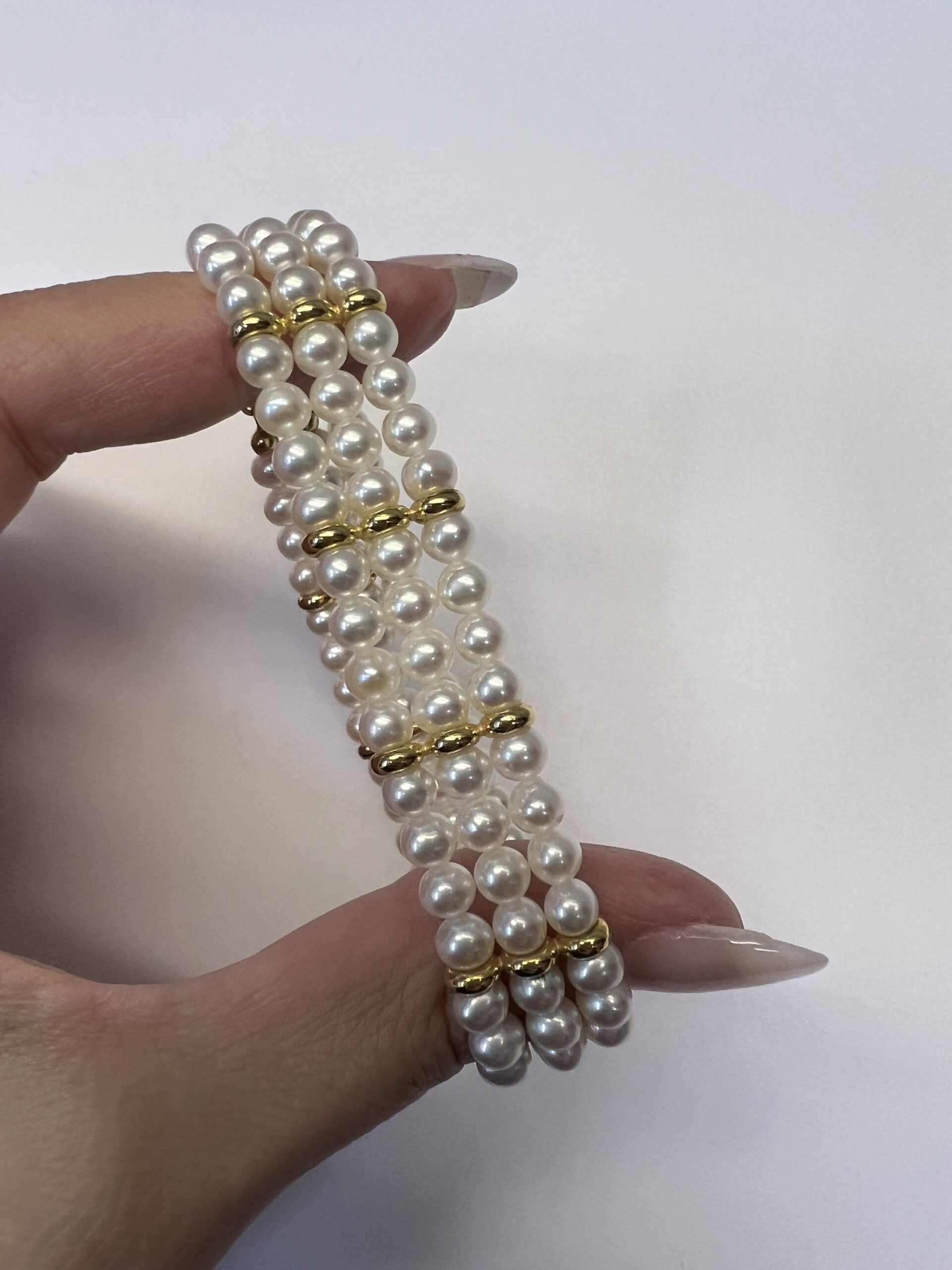 18k Yellow Gold 5 MM Cultured Freshwater Pearl Triple Strand Bracelet Imported From Italy - Image 22